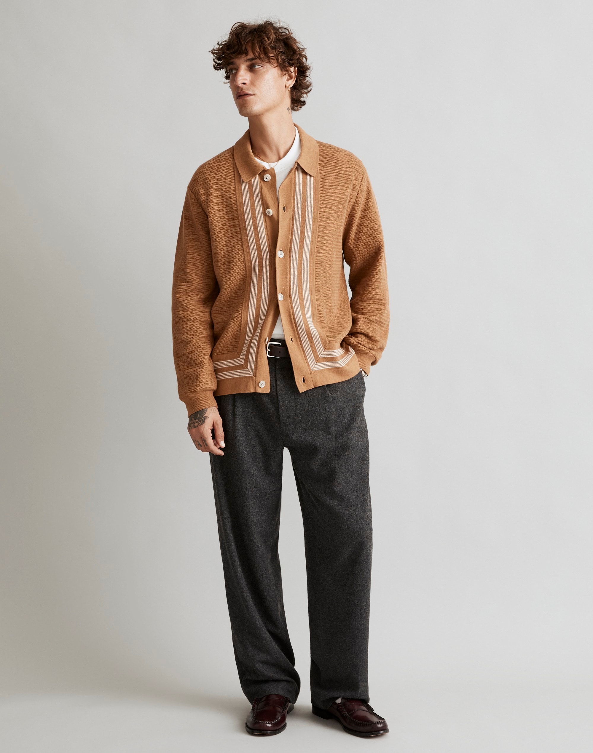 Button-Up Long-Sleeve Sweater Polo