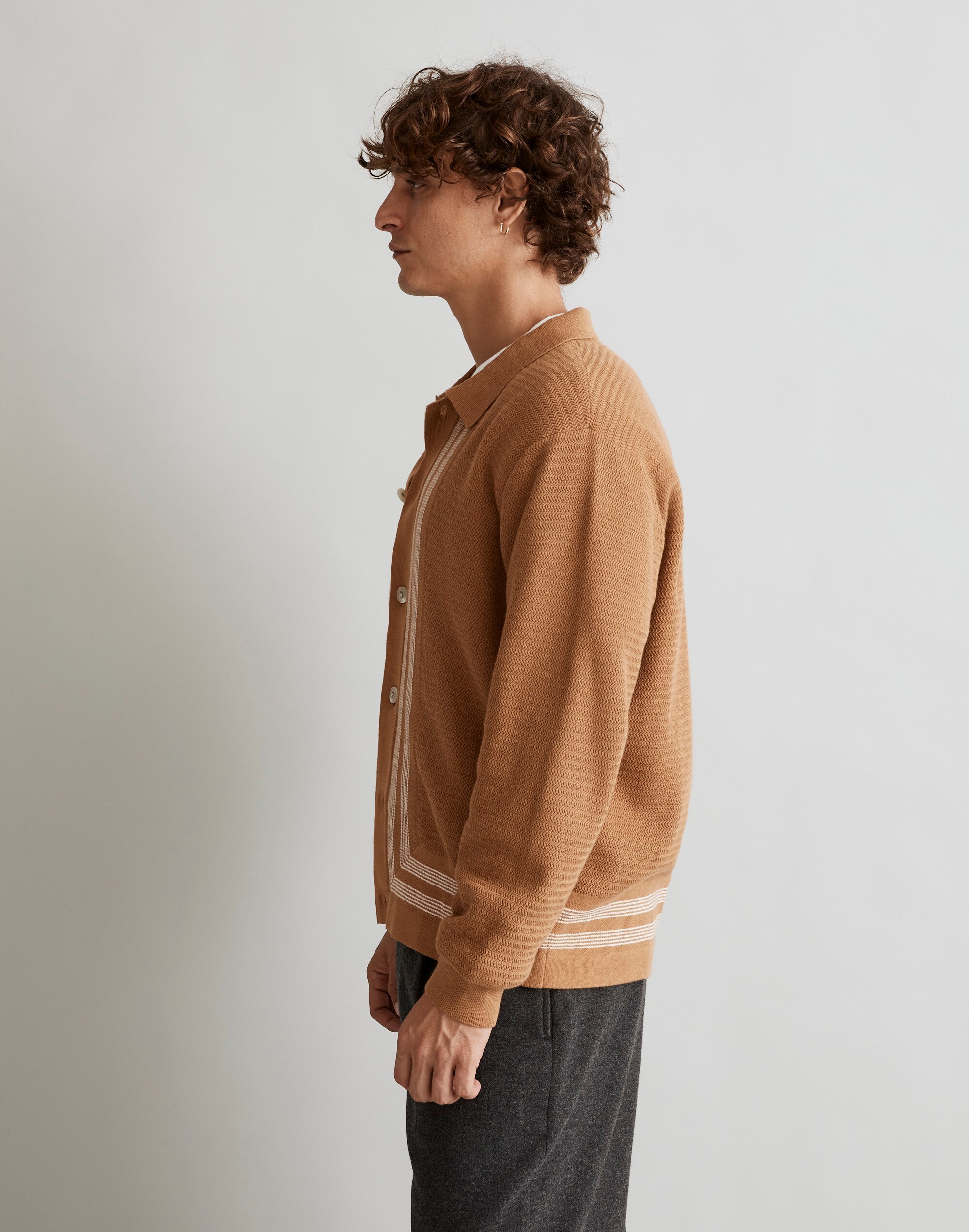 Button-Up Long-Sleeve Sweater Polo