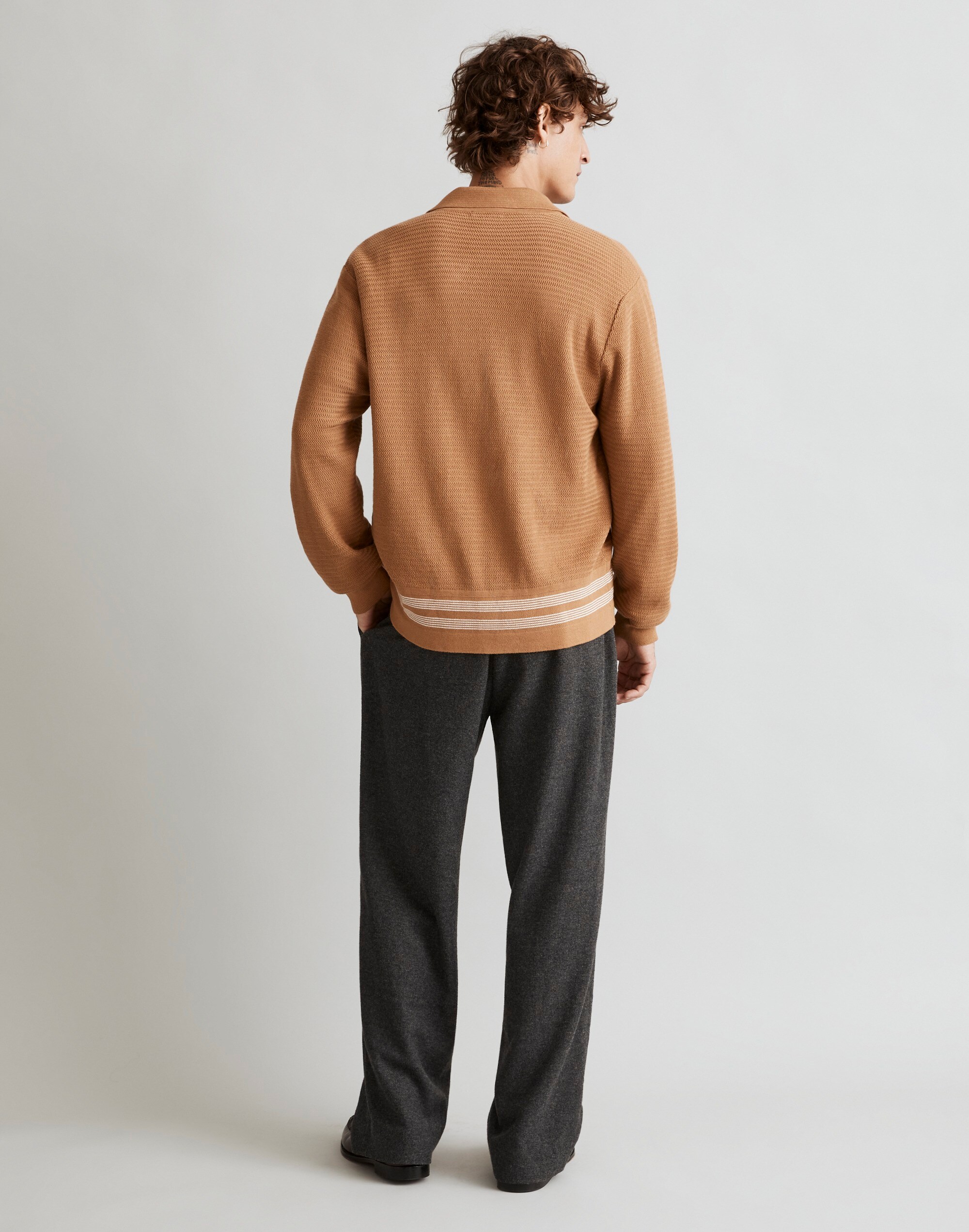 Button-Up Long-Sleeve Sweater Polo