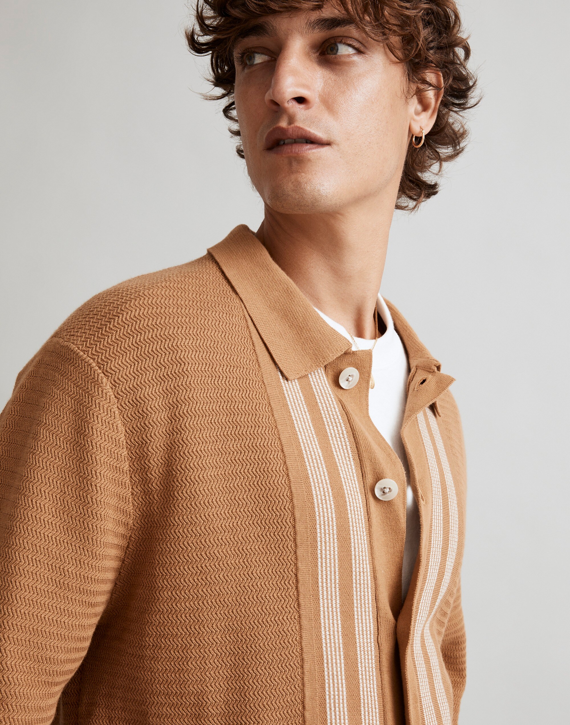 Button-Up Long-Sleeve Sweater Polo