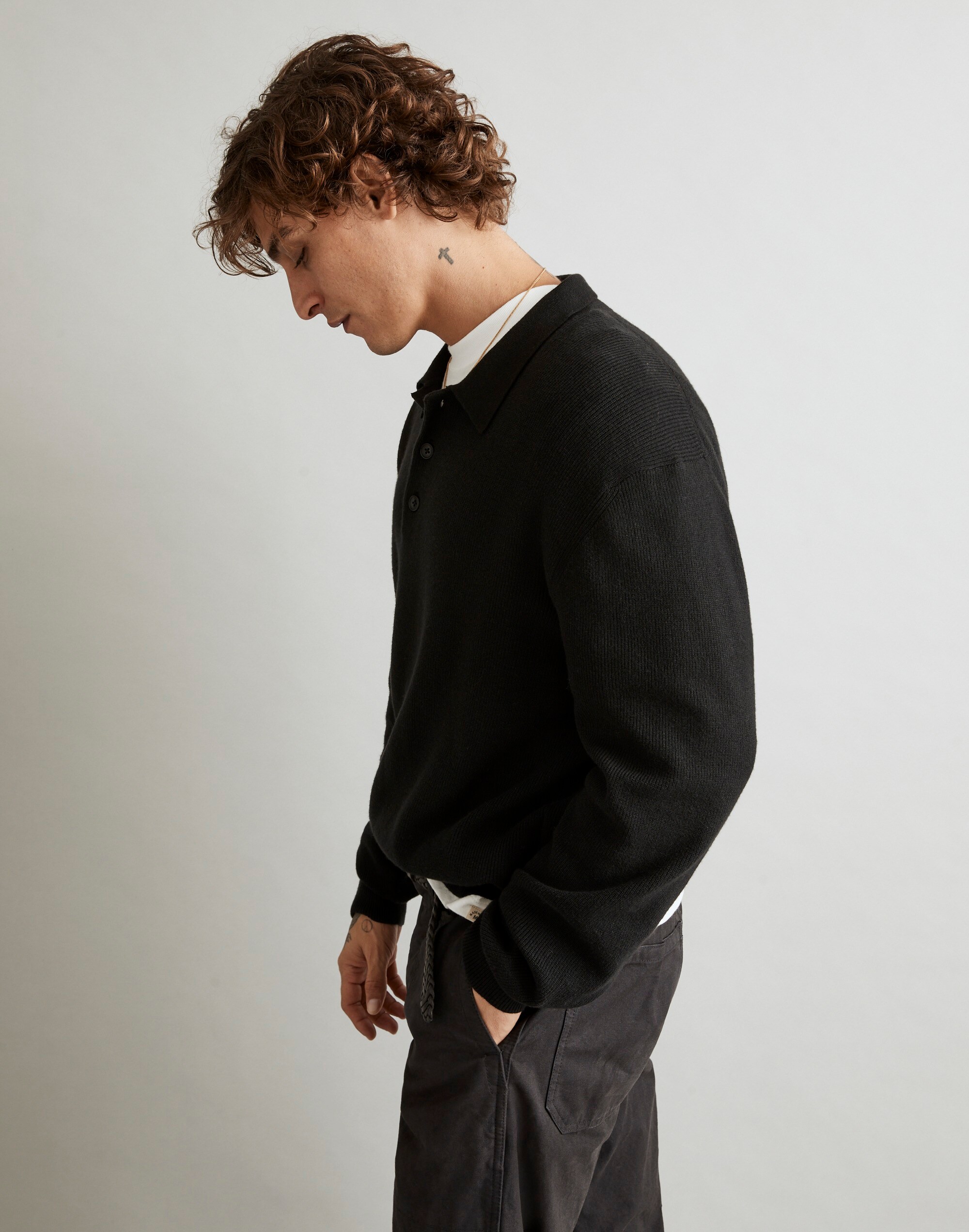 Ribbed Long-Sleeve Sweater Polo