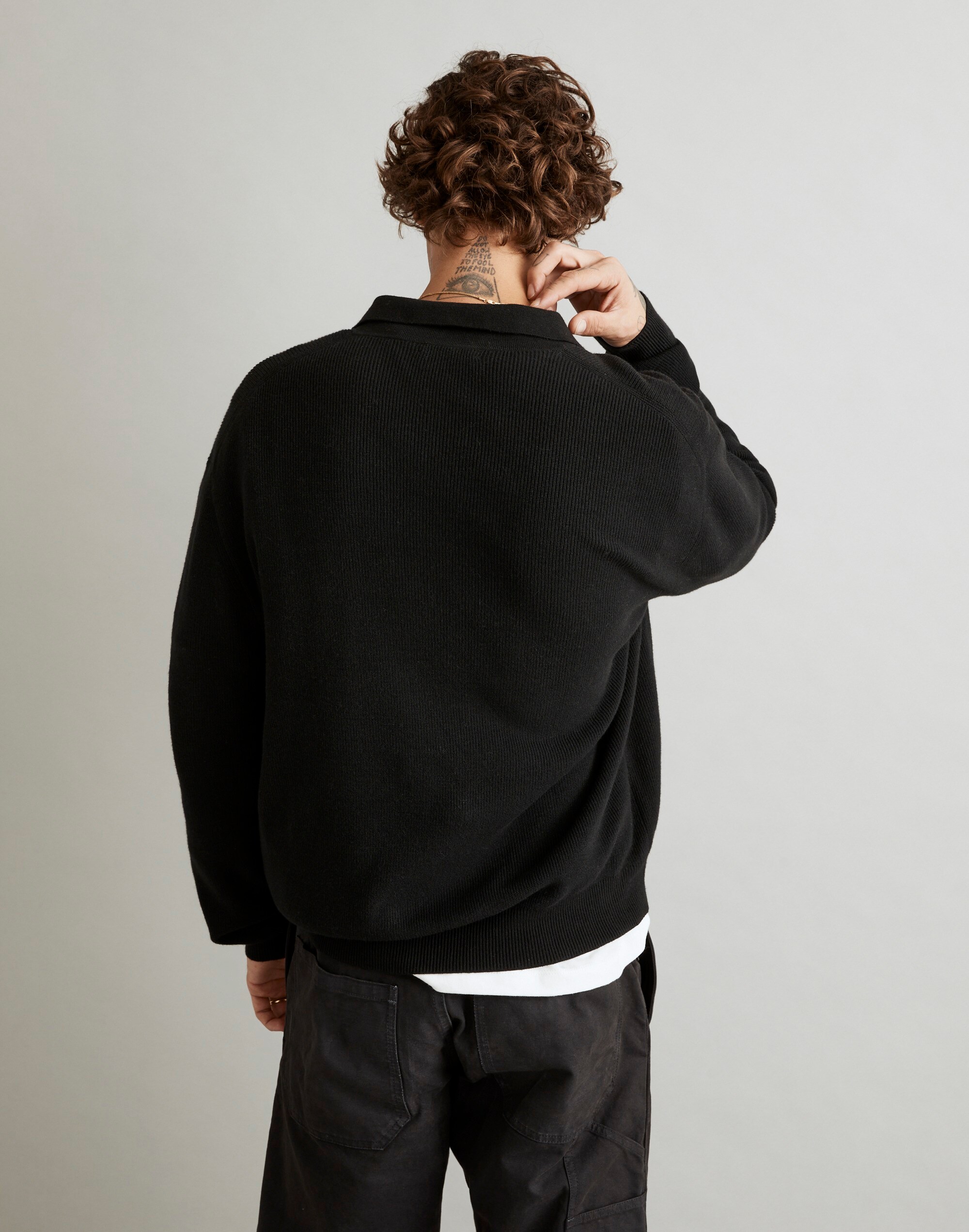 Ribbed Long-Sleeve Sweater Polo