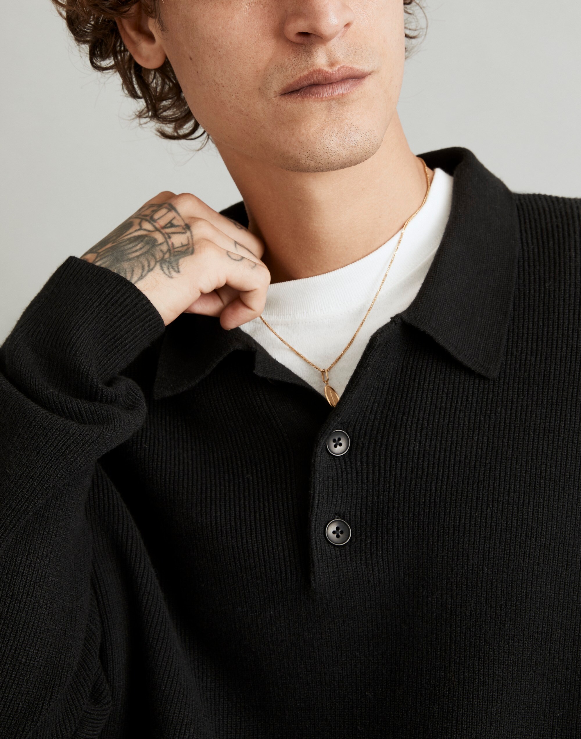 Ribbed Long-Sleeve Sweater Polo