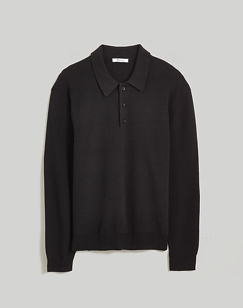 Ribbed Long-Sleeve Sweater Polo