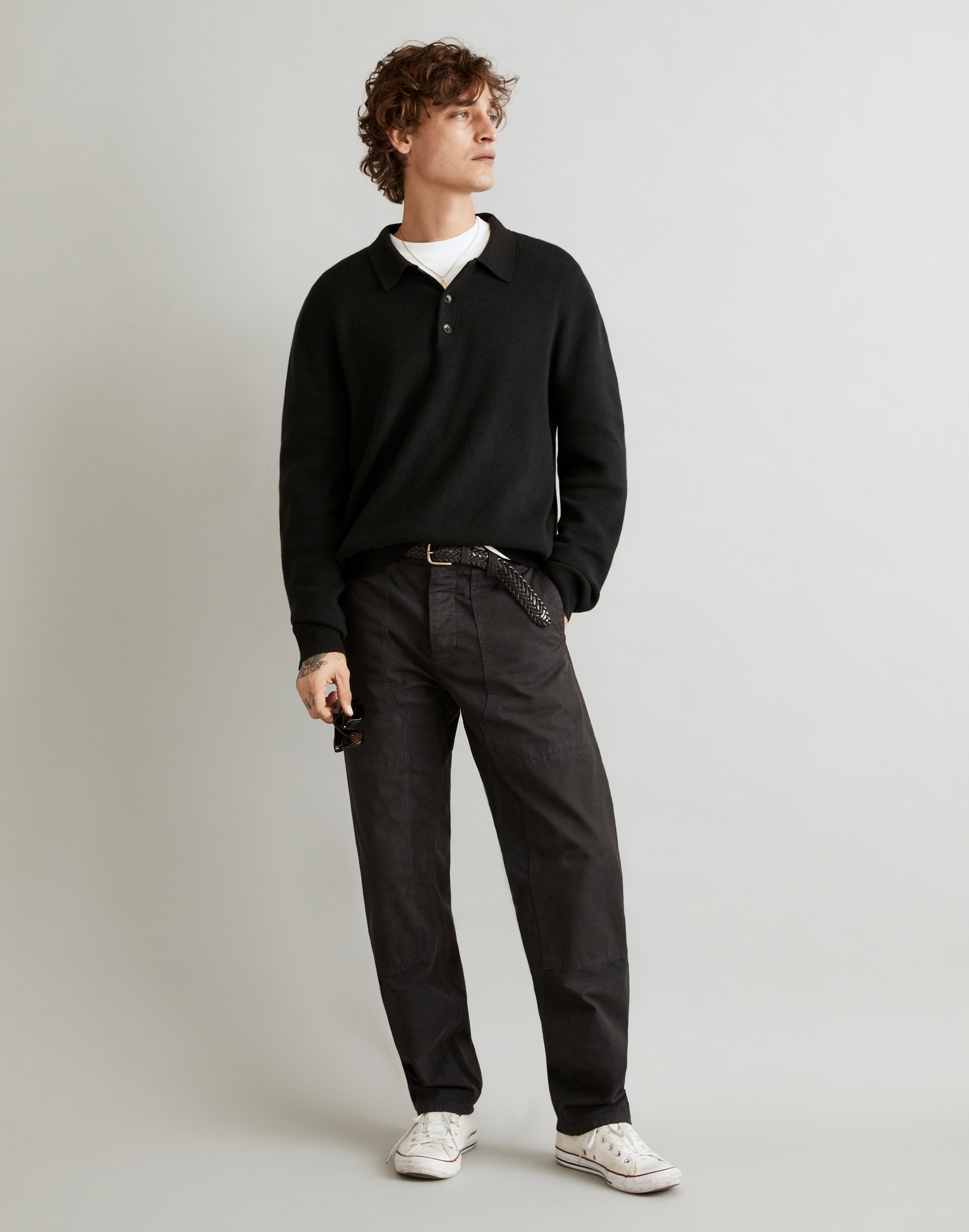 Ribbed Long-Sleeve Sweater Polo