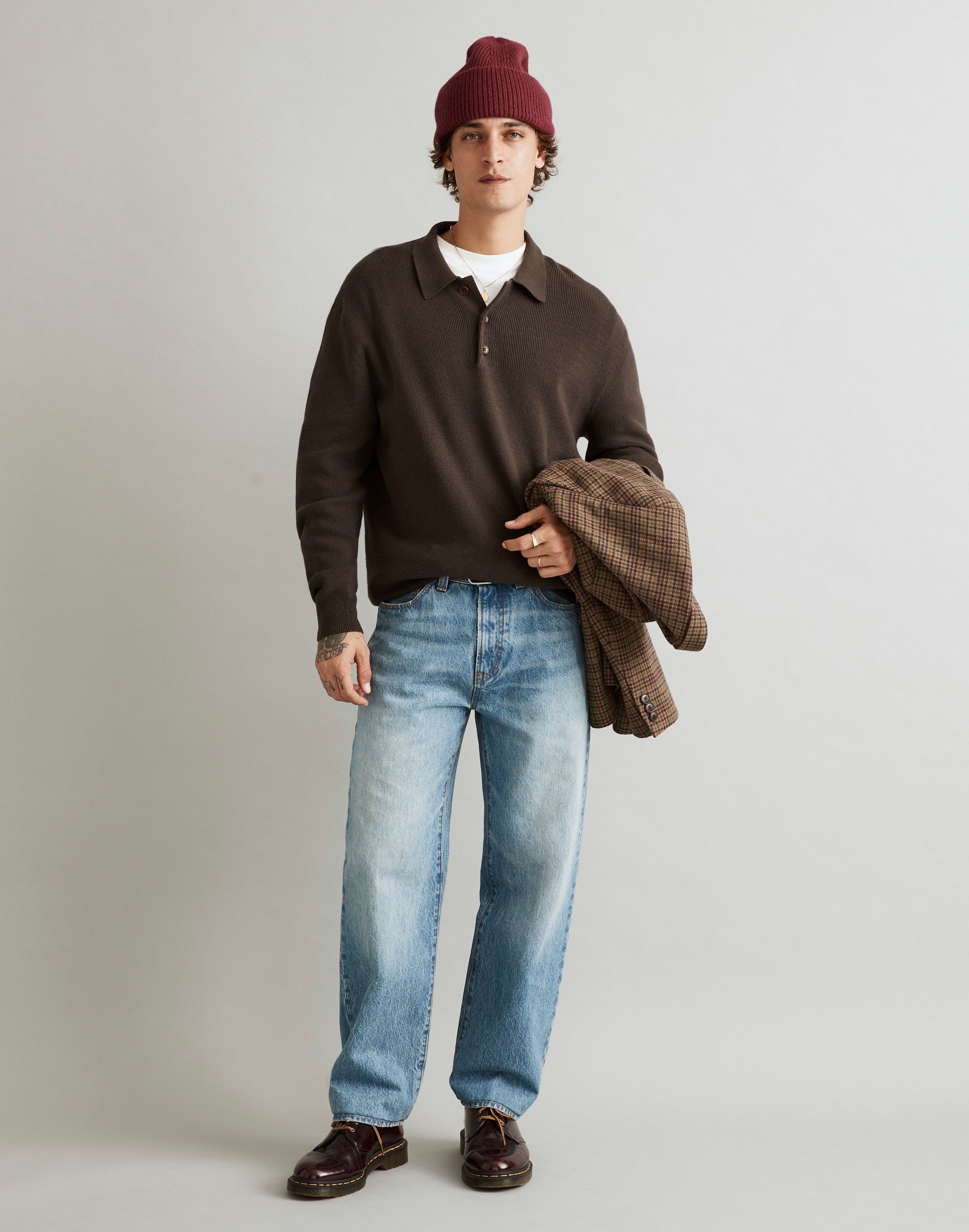 Ribbed Long-Sleeve Sweater Polo