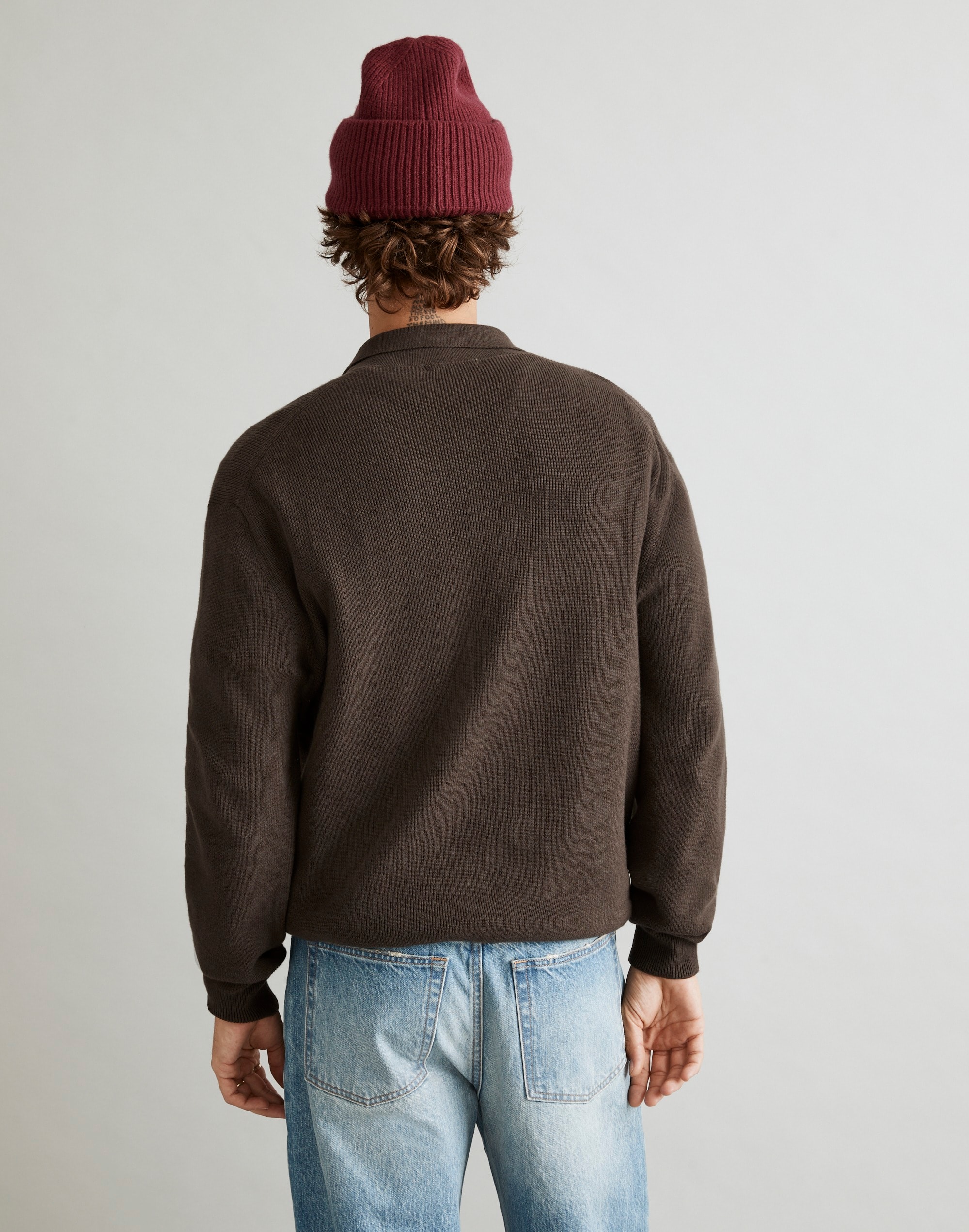 Ribbed Long-Sleeve Sweater Polo