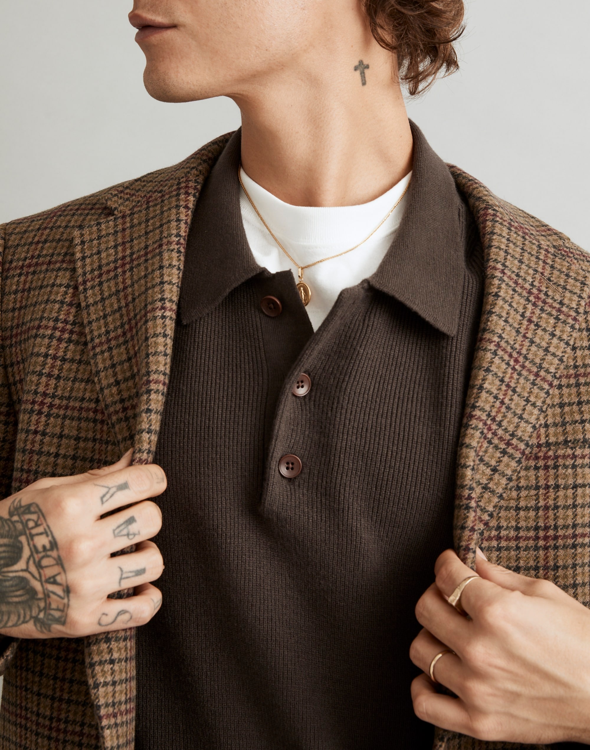 Ribbed Long-Sleeve Sweater Polo