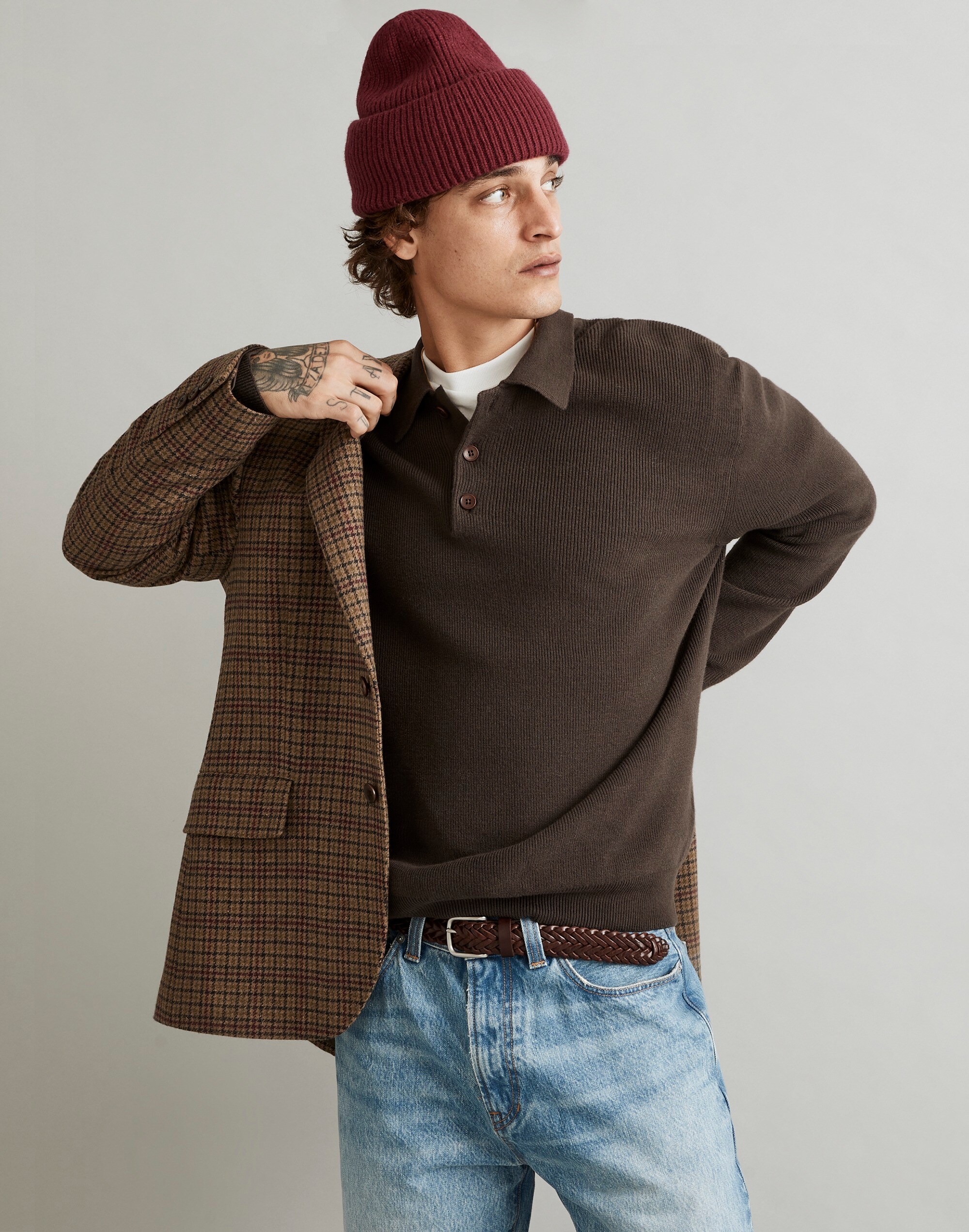 Ribbed Long-Sleeve Sweater Polo