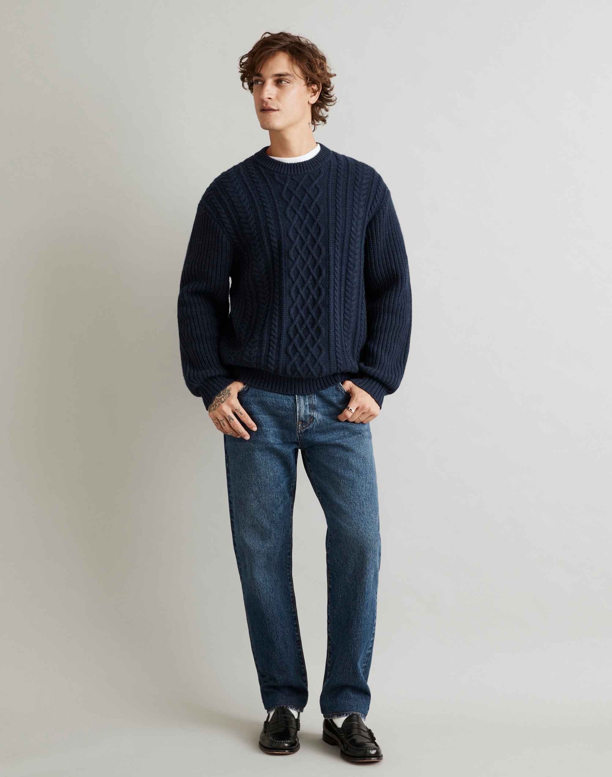 Cabled Crewneck Sweater