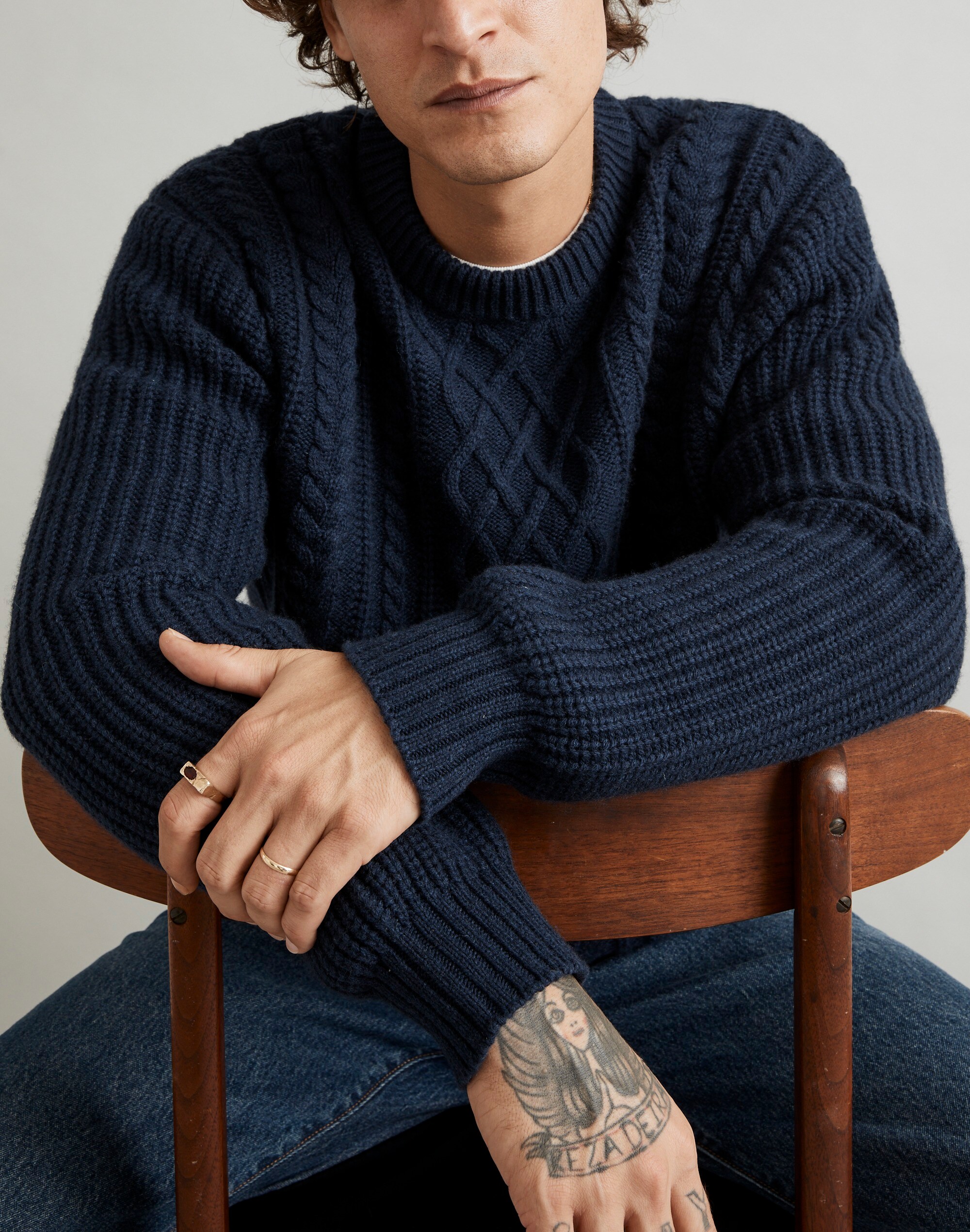 Cabled Crewneck Sweater