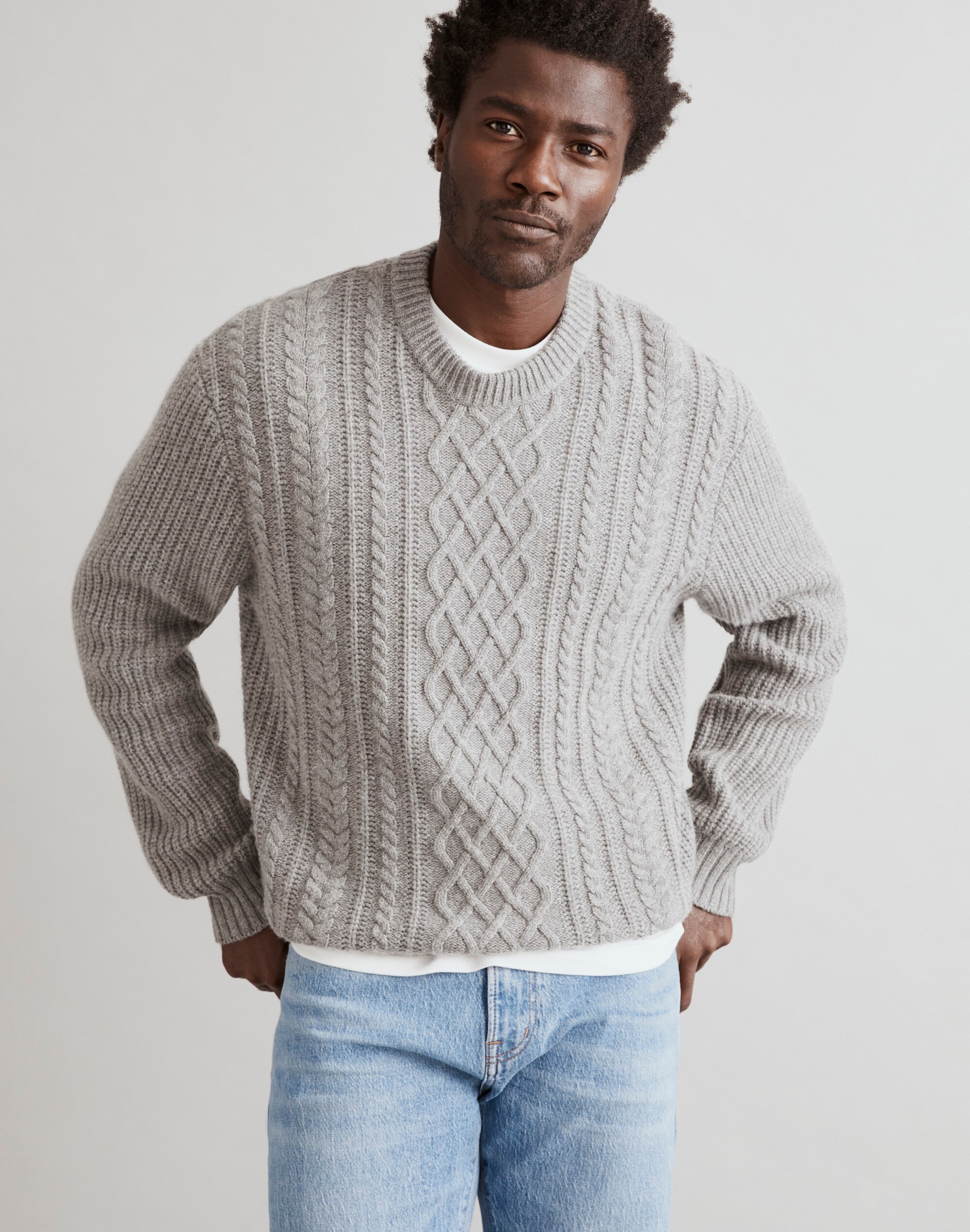 Cabled Crewneck Sweater