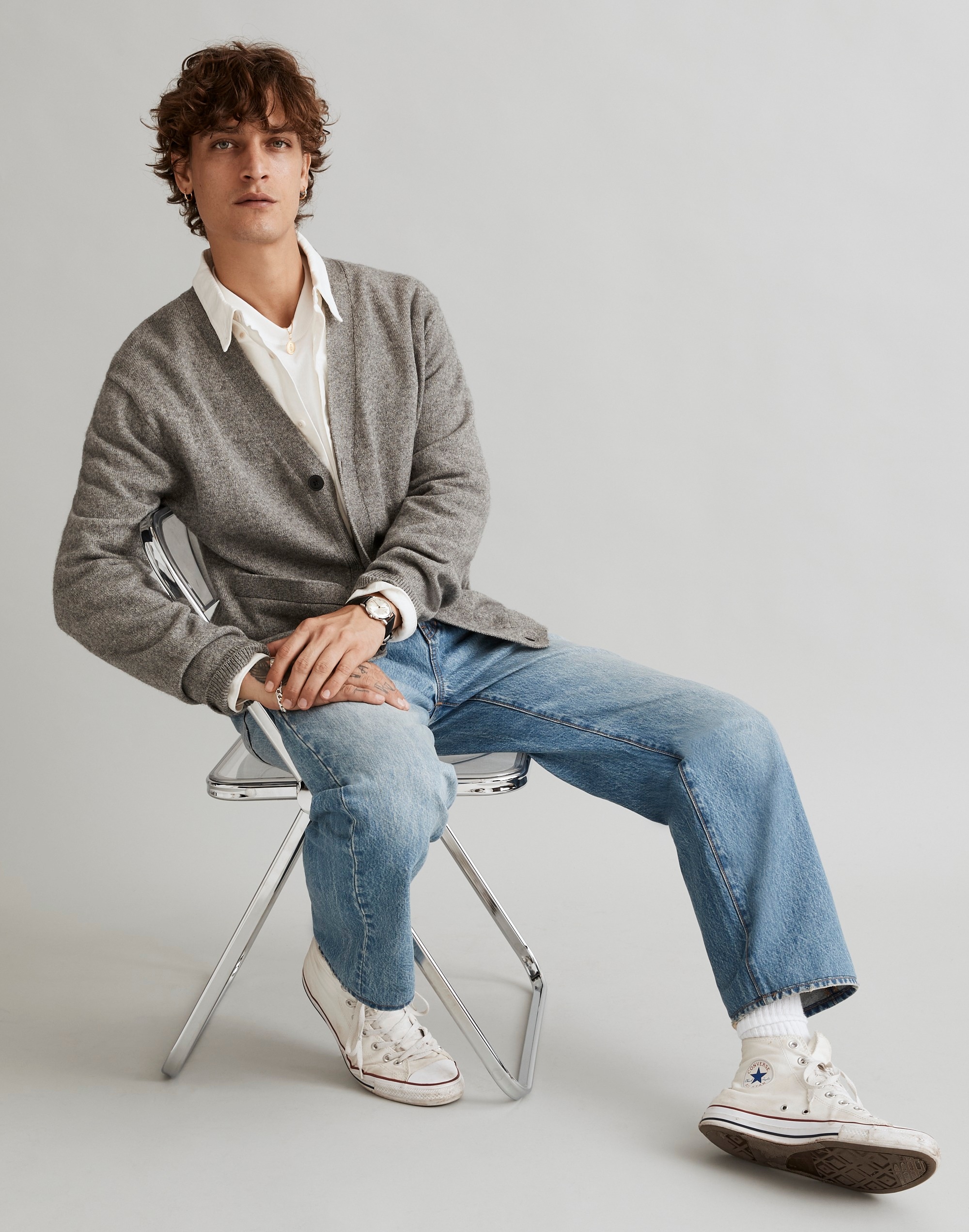 Cotton-Merino Wool Blend Cardigan Sweater