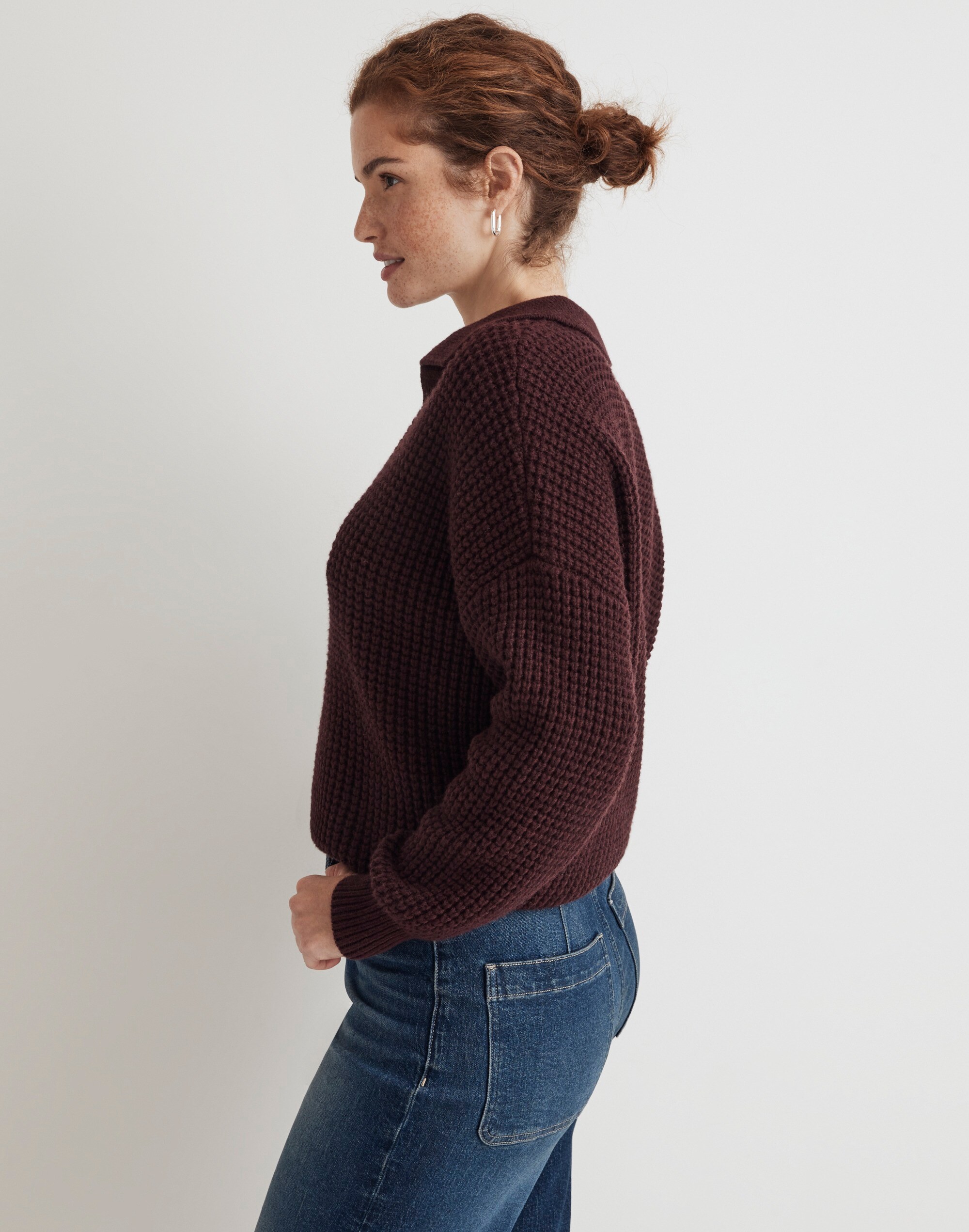 Waffle-Knit Henley Sweater