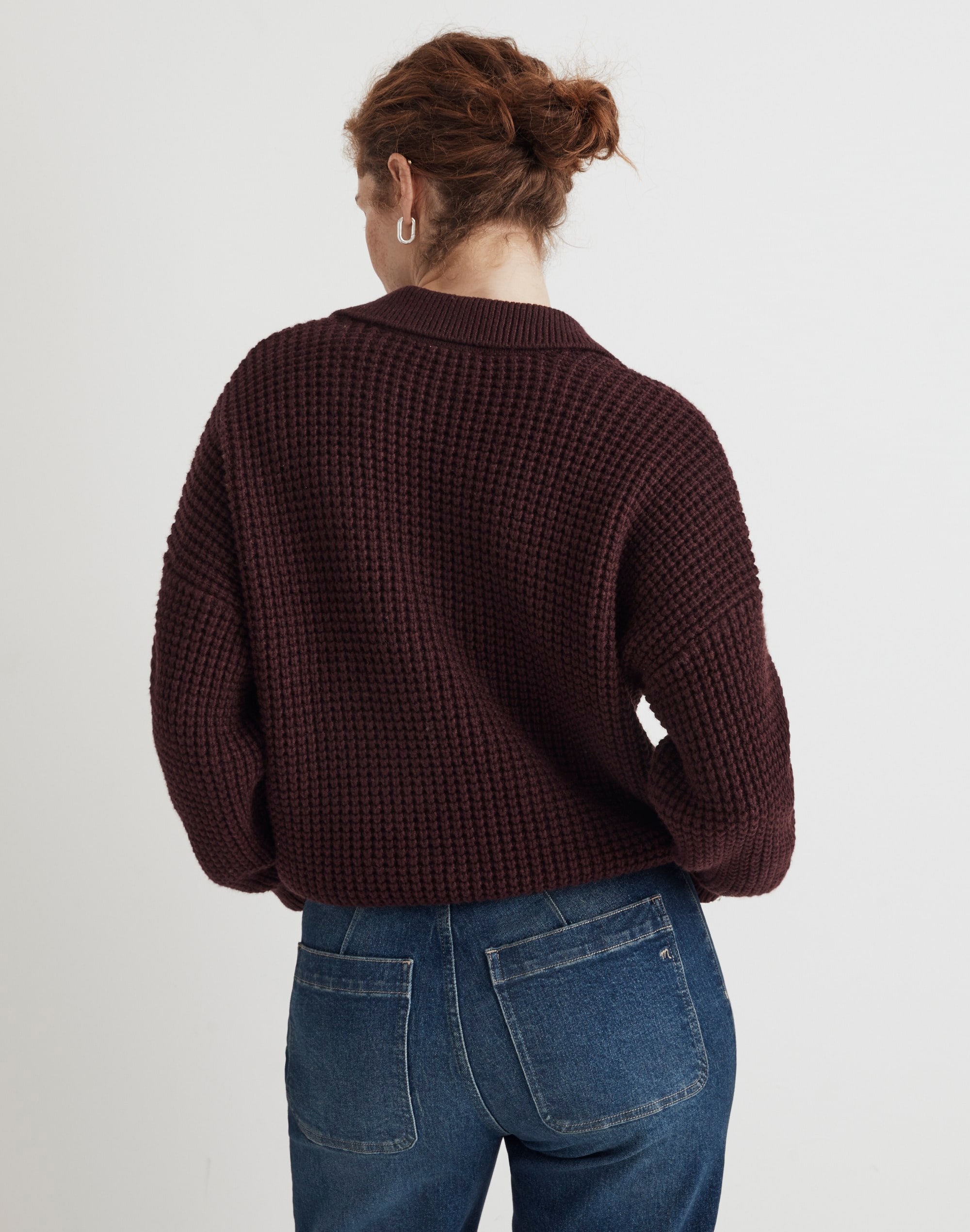 Waffle-Knit Henley Sweater