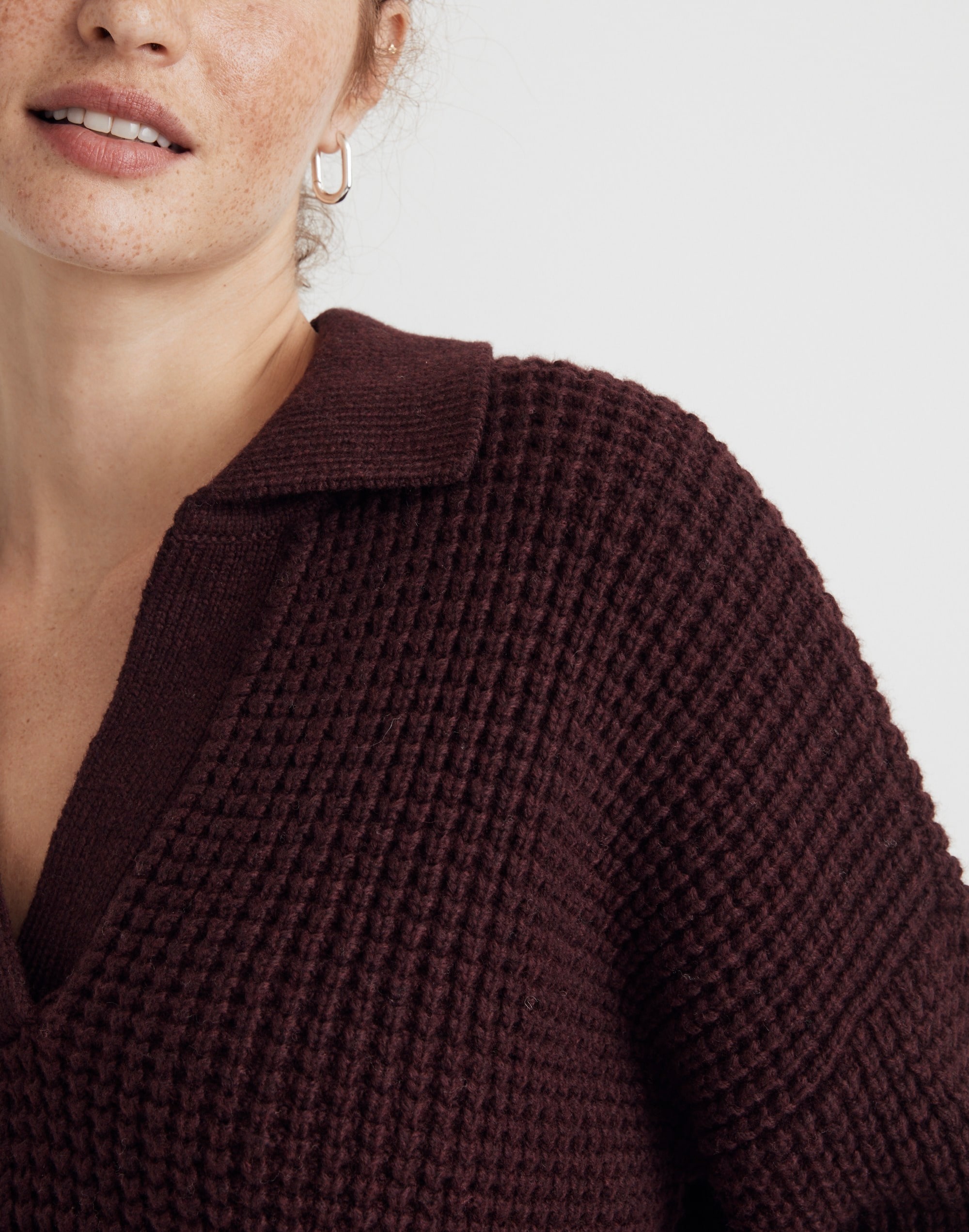 Waffle-Knit Henley Sweater