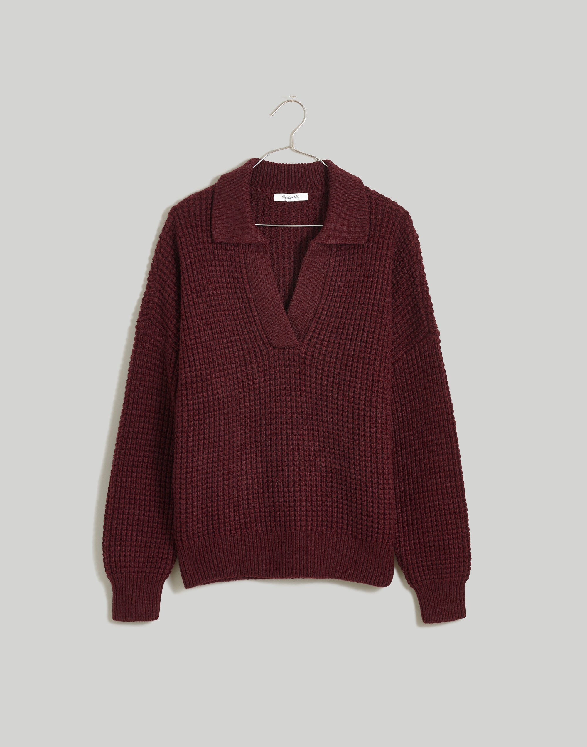 Waffle-Knit Henley Sweater