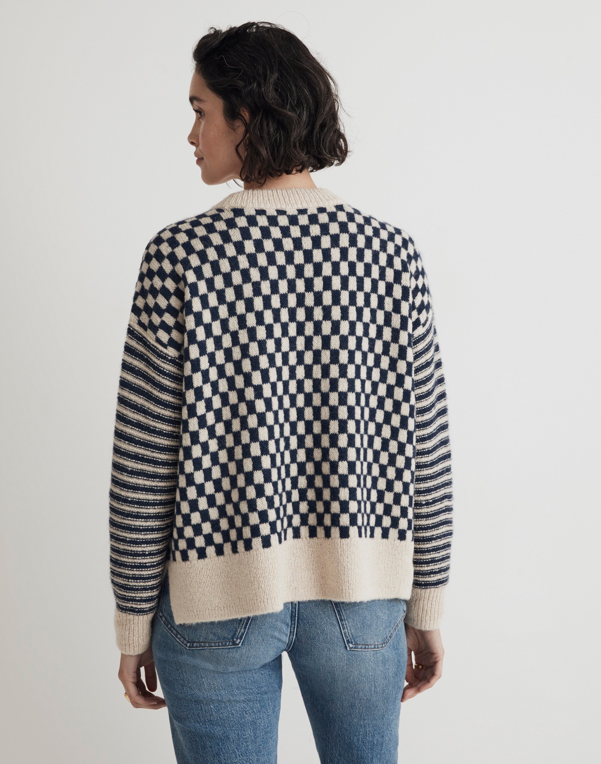 Crewneck Sweater in Checked Stripe