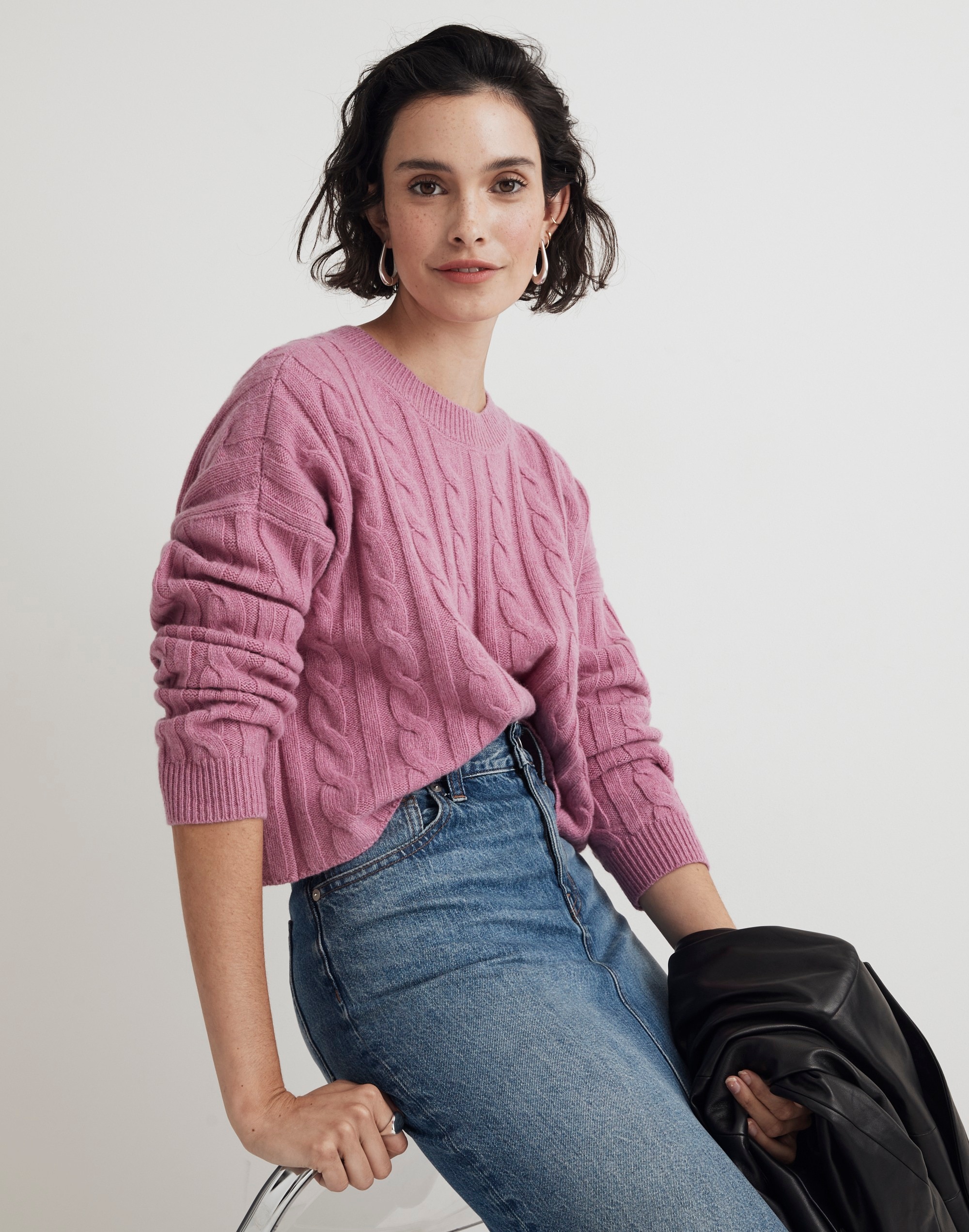 (Re)sourced Cashmere Cable-Knit Crop Sweater