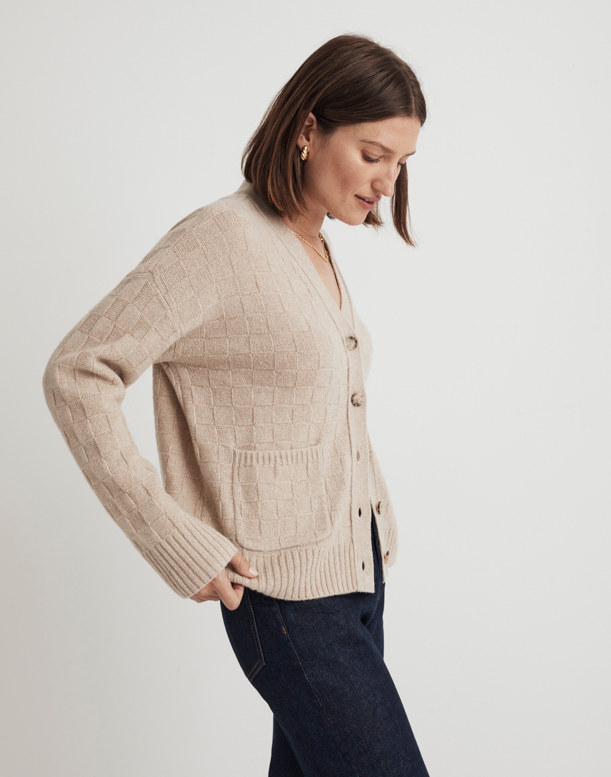 (Re)sourced Cashmere Cardigan in Checkerboard