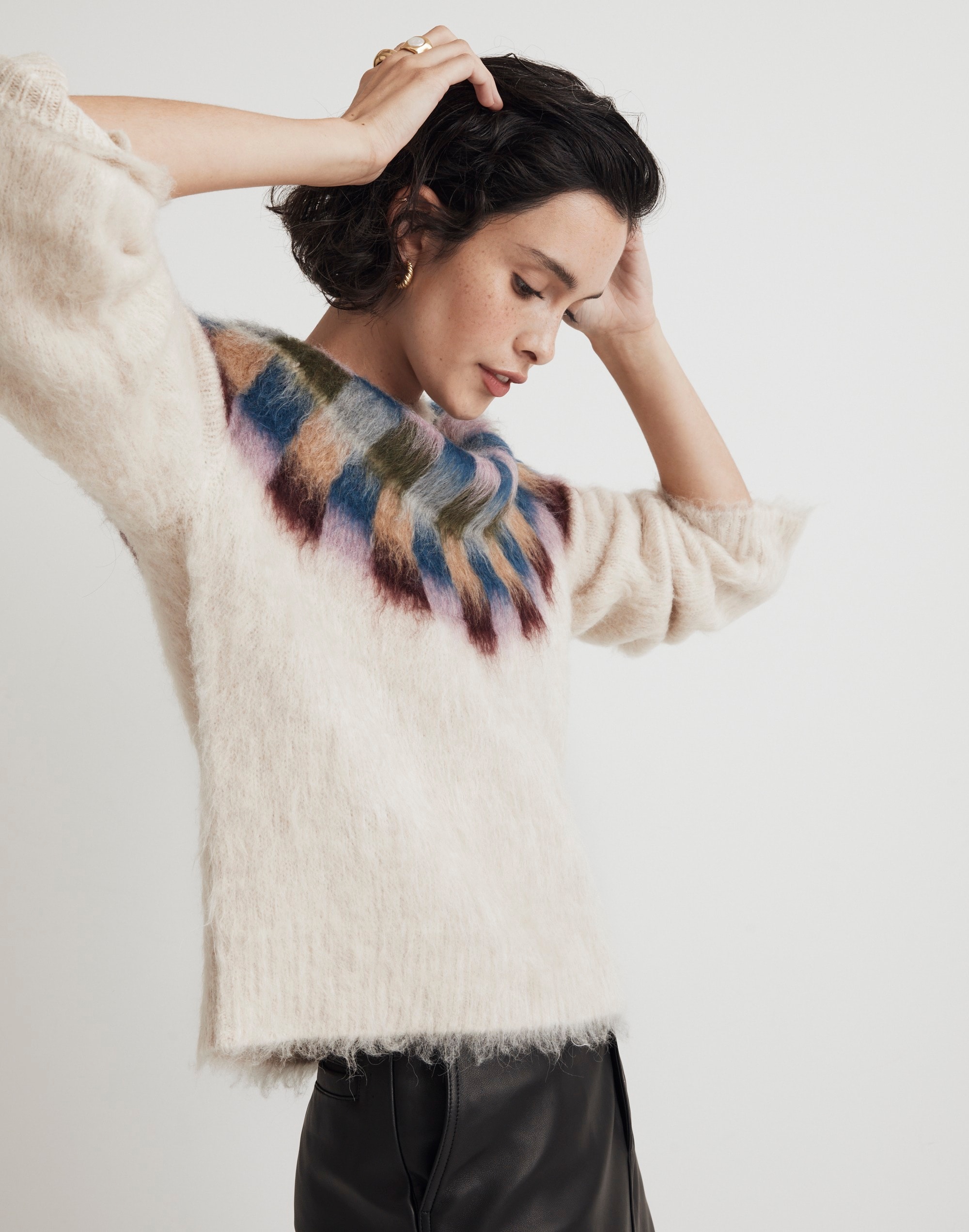 Brushed Checkerboard Fair Isle Oversized Sweater