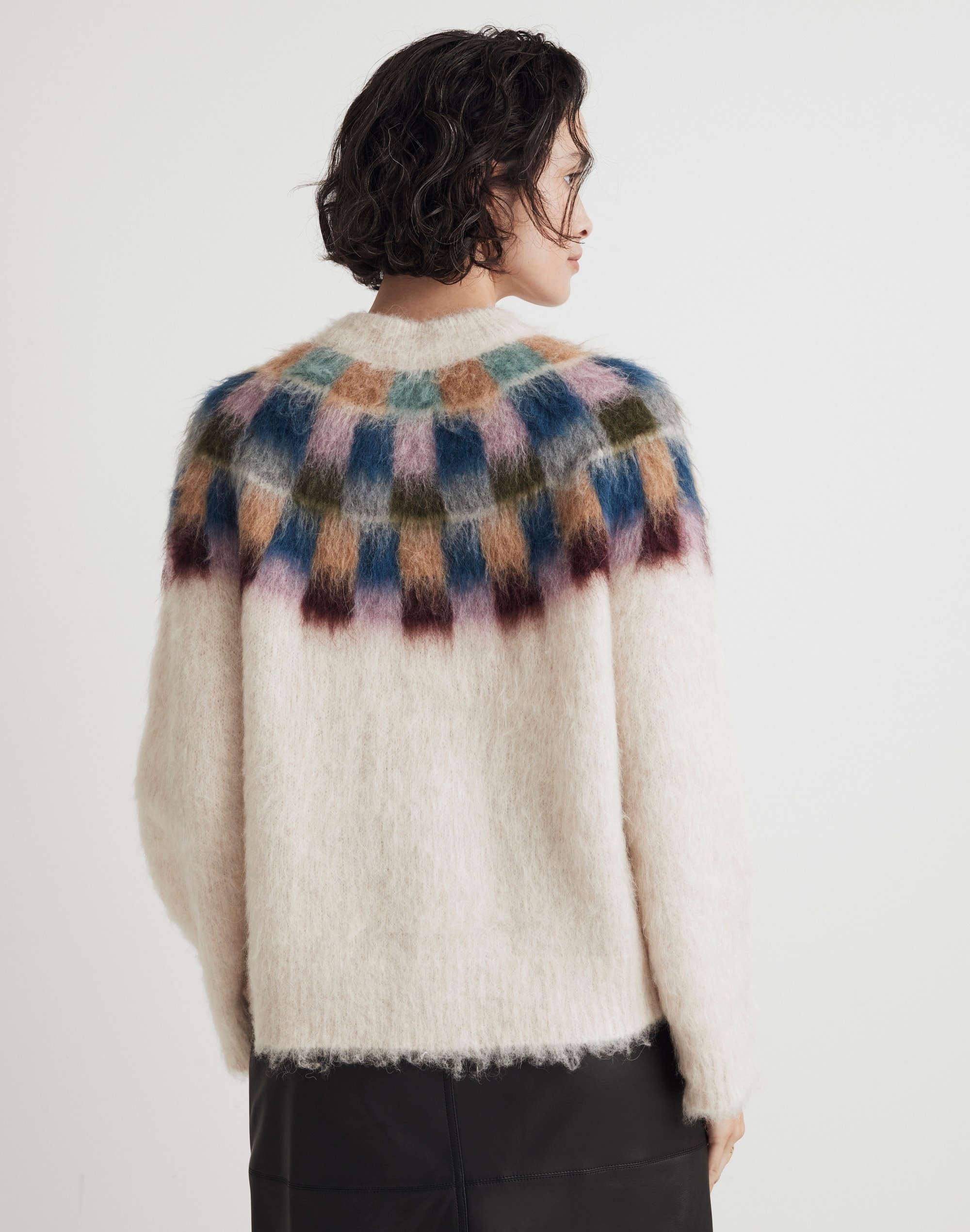 Brushed Checkerboard Fair Isle Oversized Sweater