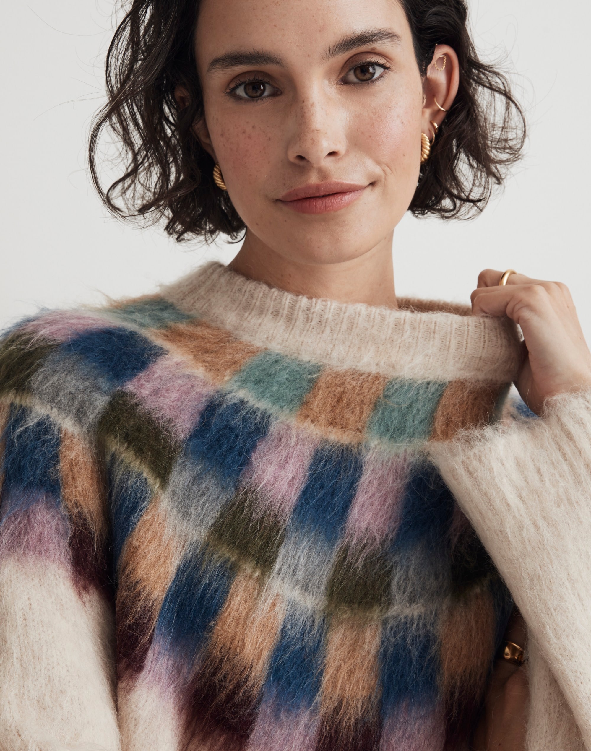 Brushed Checkerboard Fair Isle Oversized Sweater
