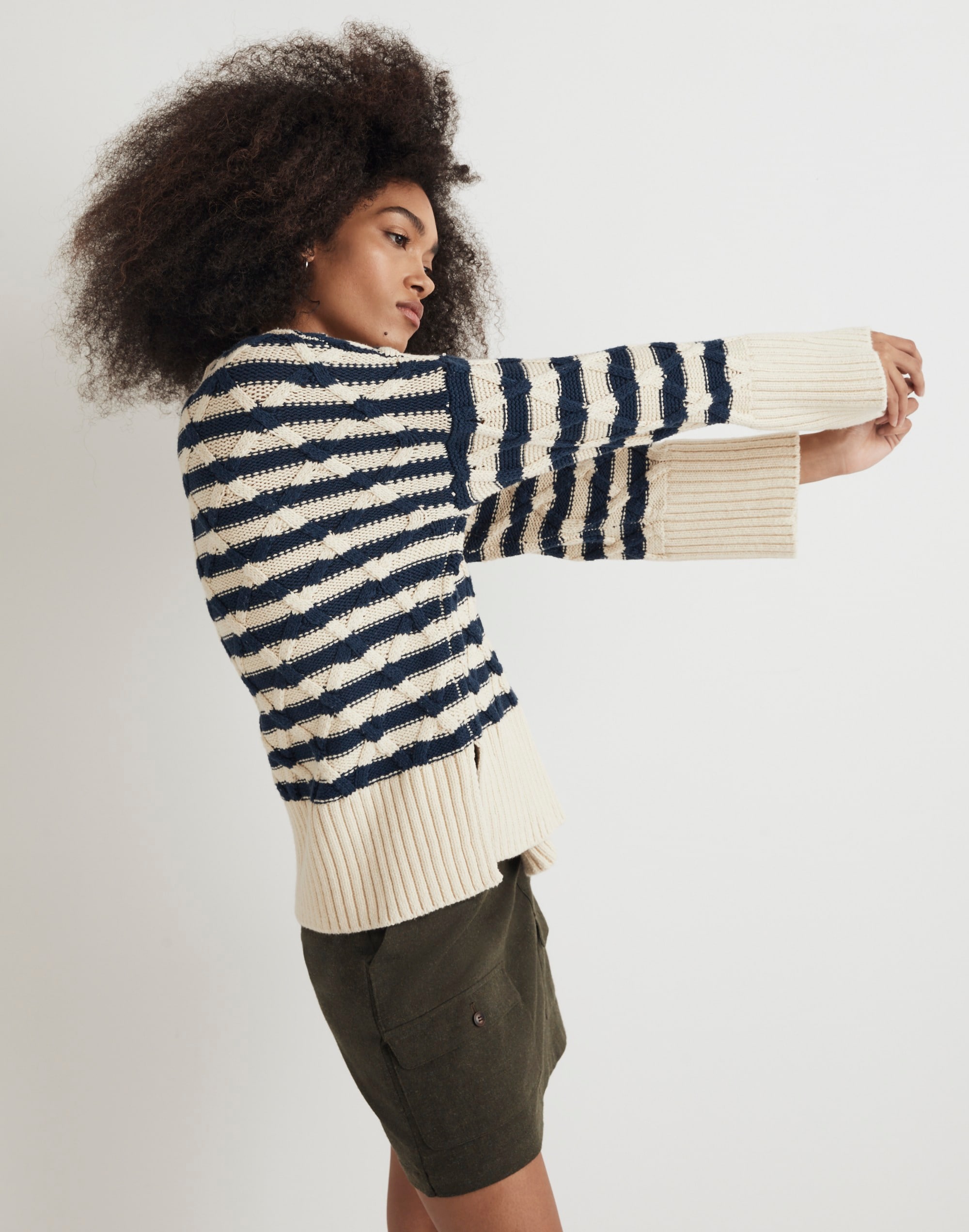Cable-Knit Oversized Sweater in Stripe