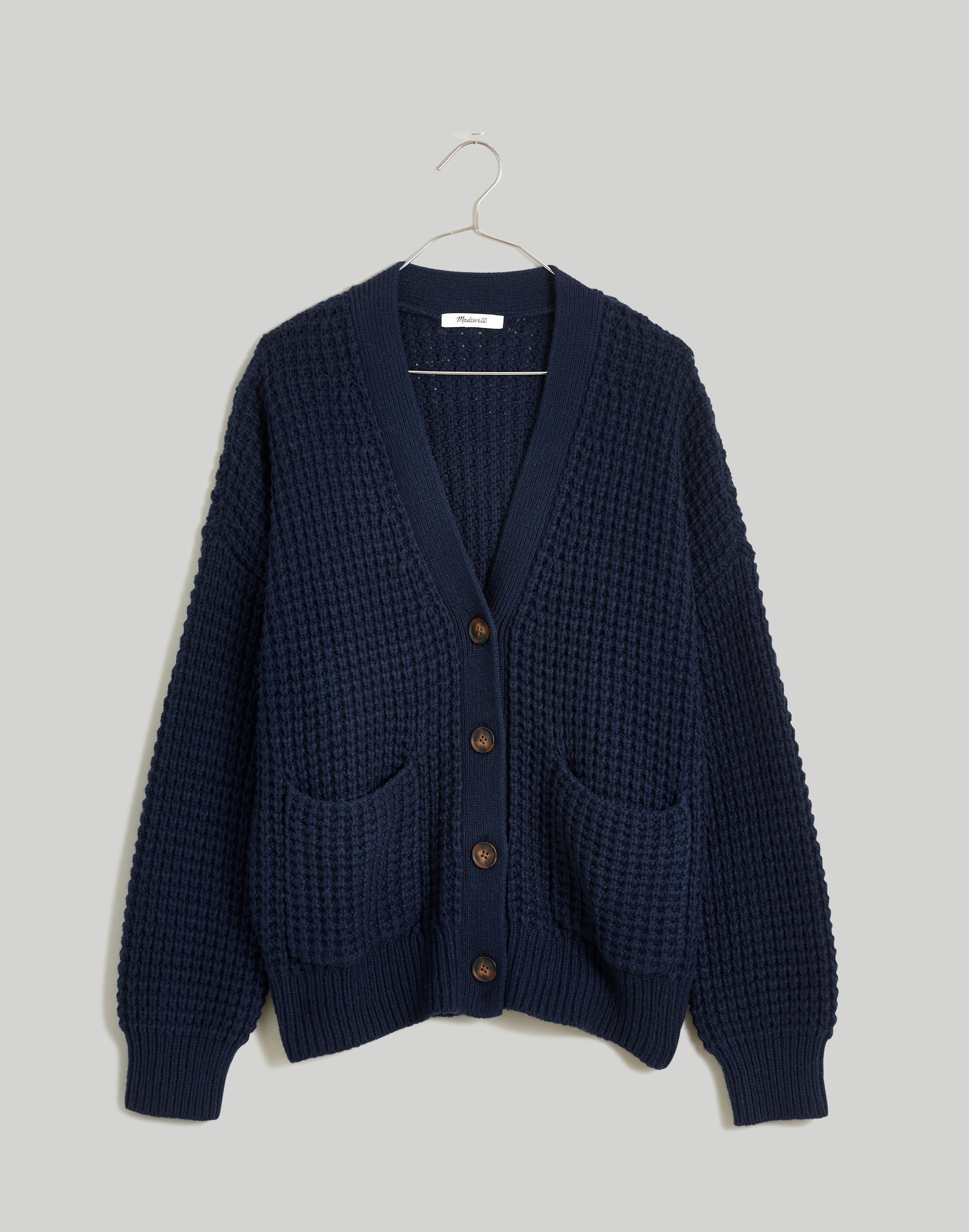 Waffle-Knit V-Neck Cardigan