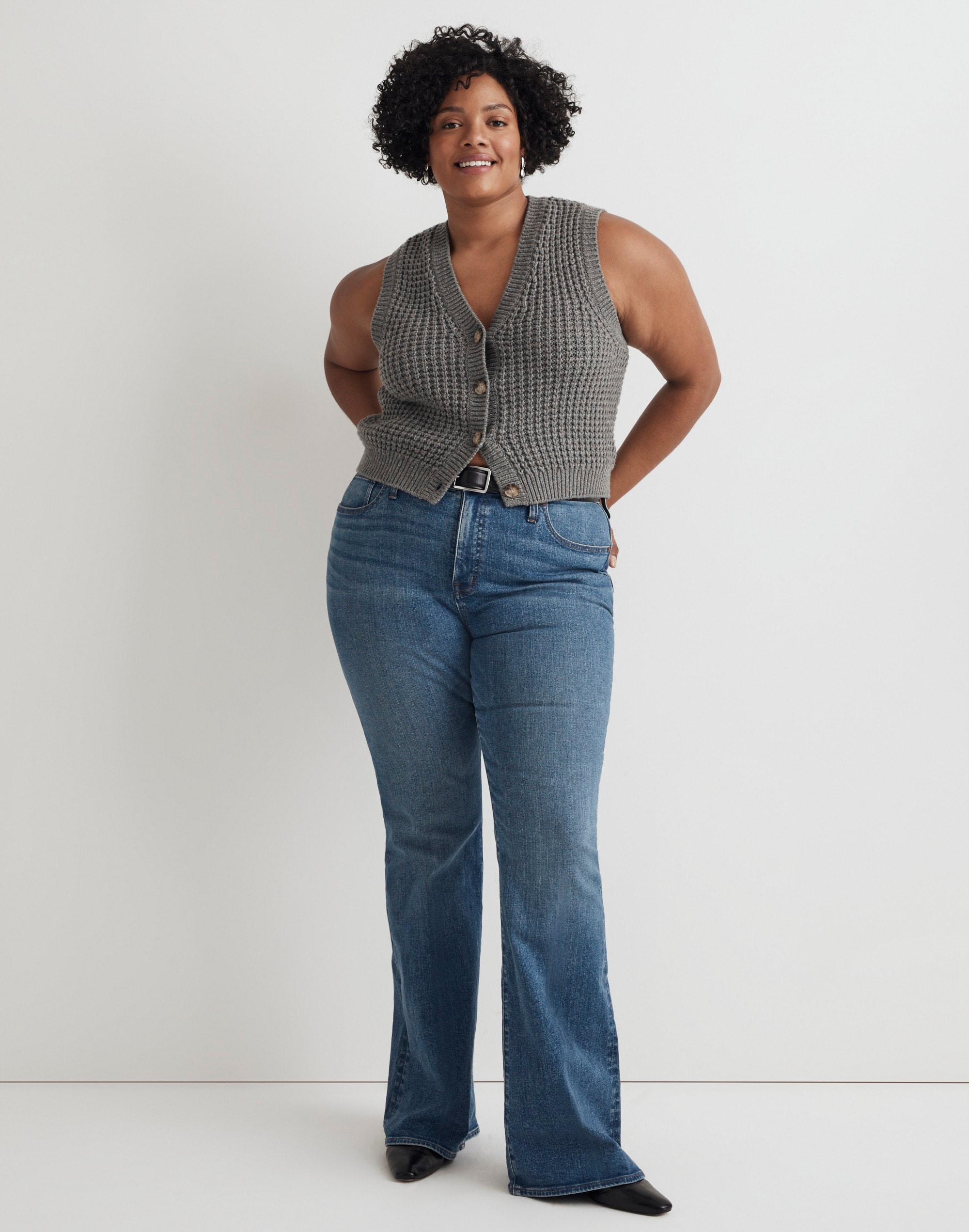 Waffle-Knit V-Neck Sweater Vest