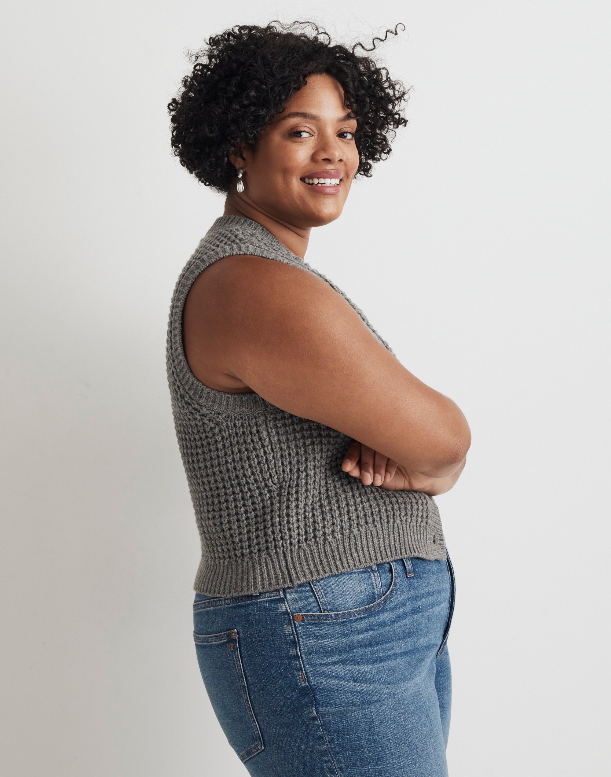 Waffle-Knit V-Neck Sweater Vest