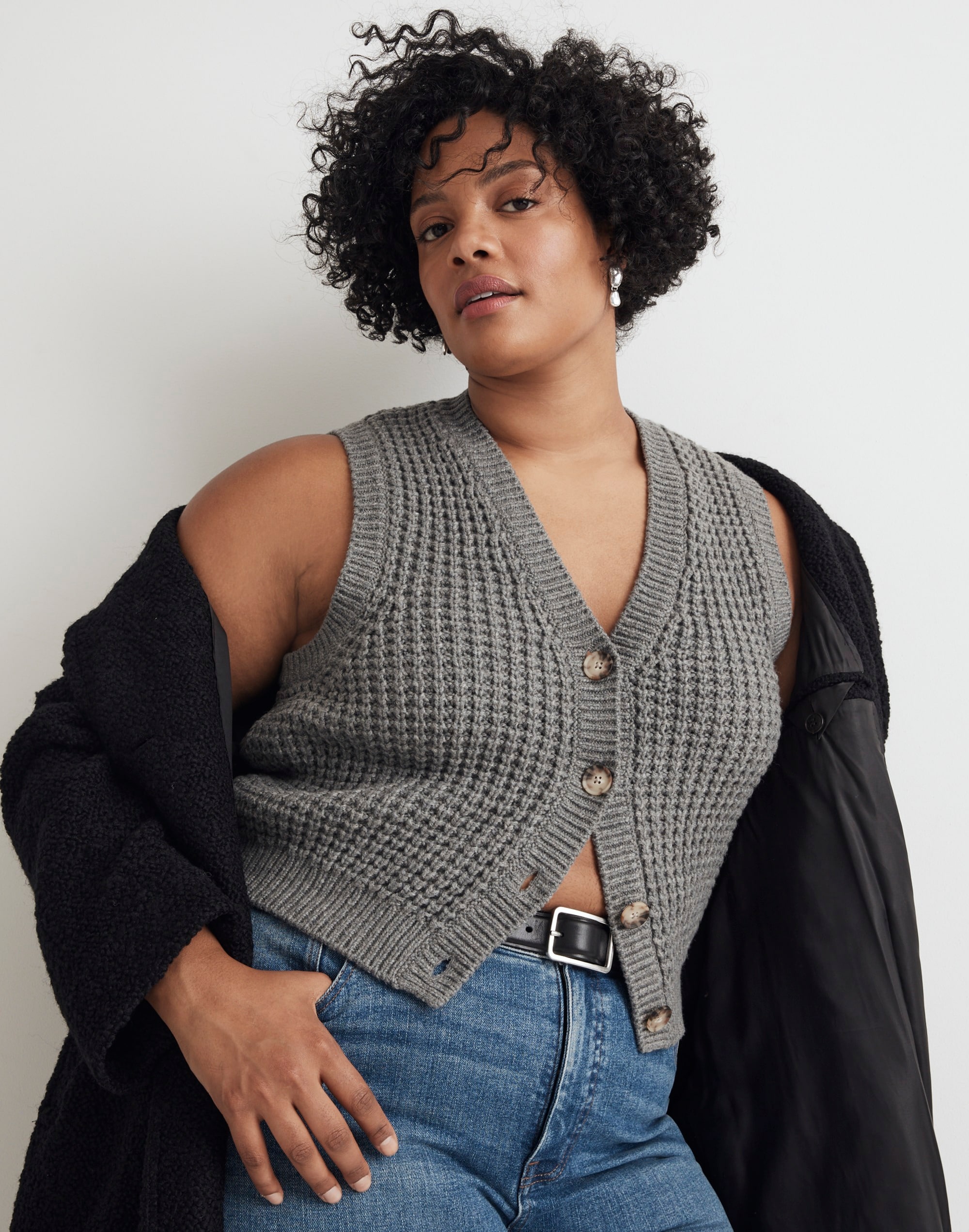 Waffle-Knit V-Neck Sweater Vest