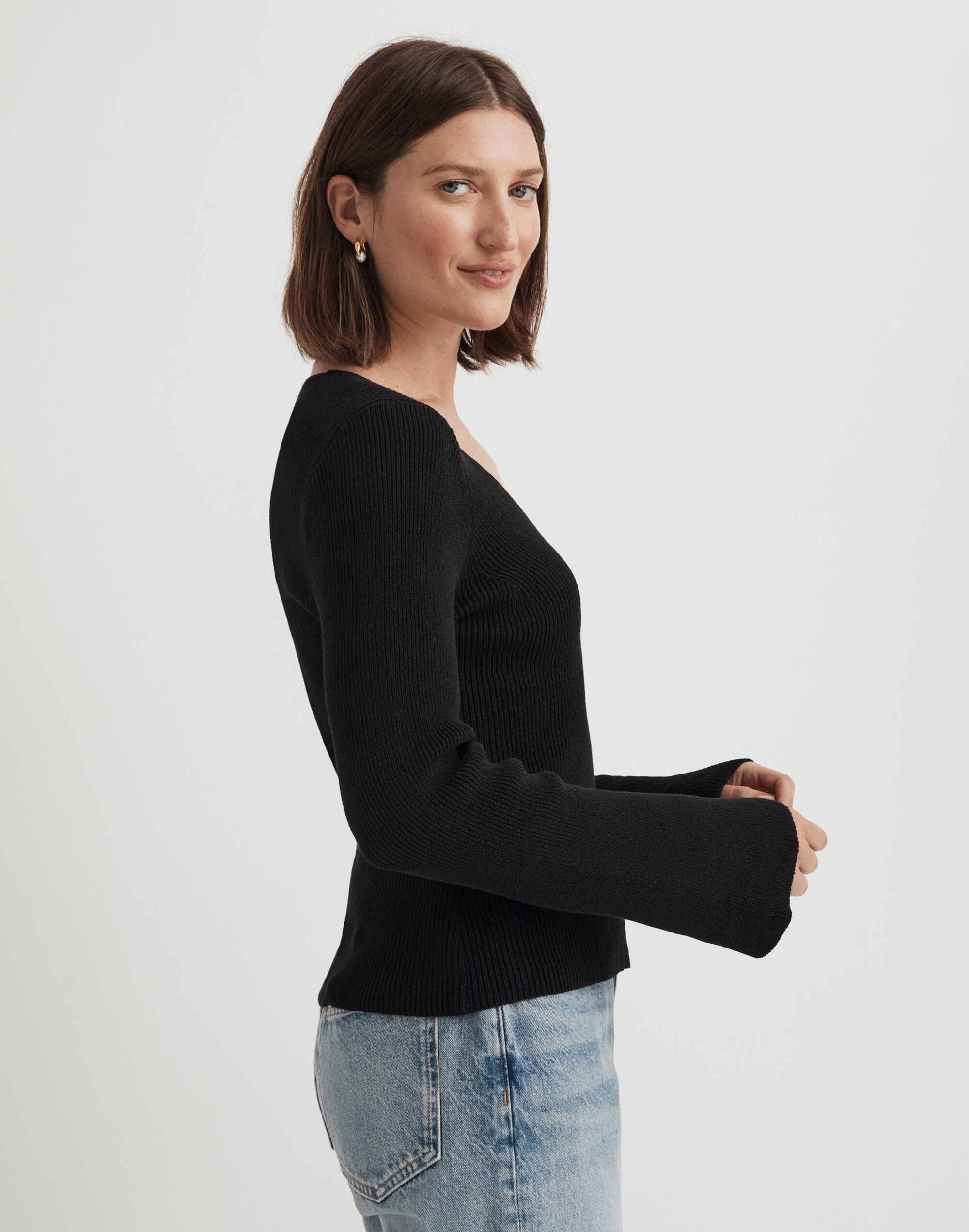 Flared-Sleeve V-Neck Sweater