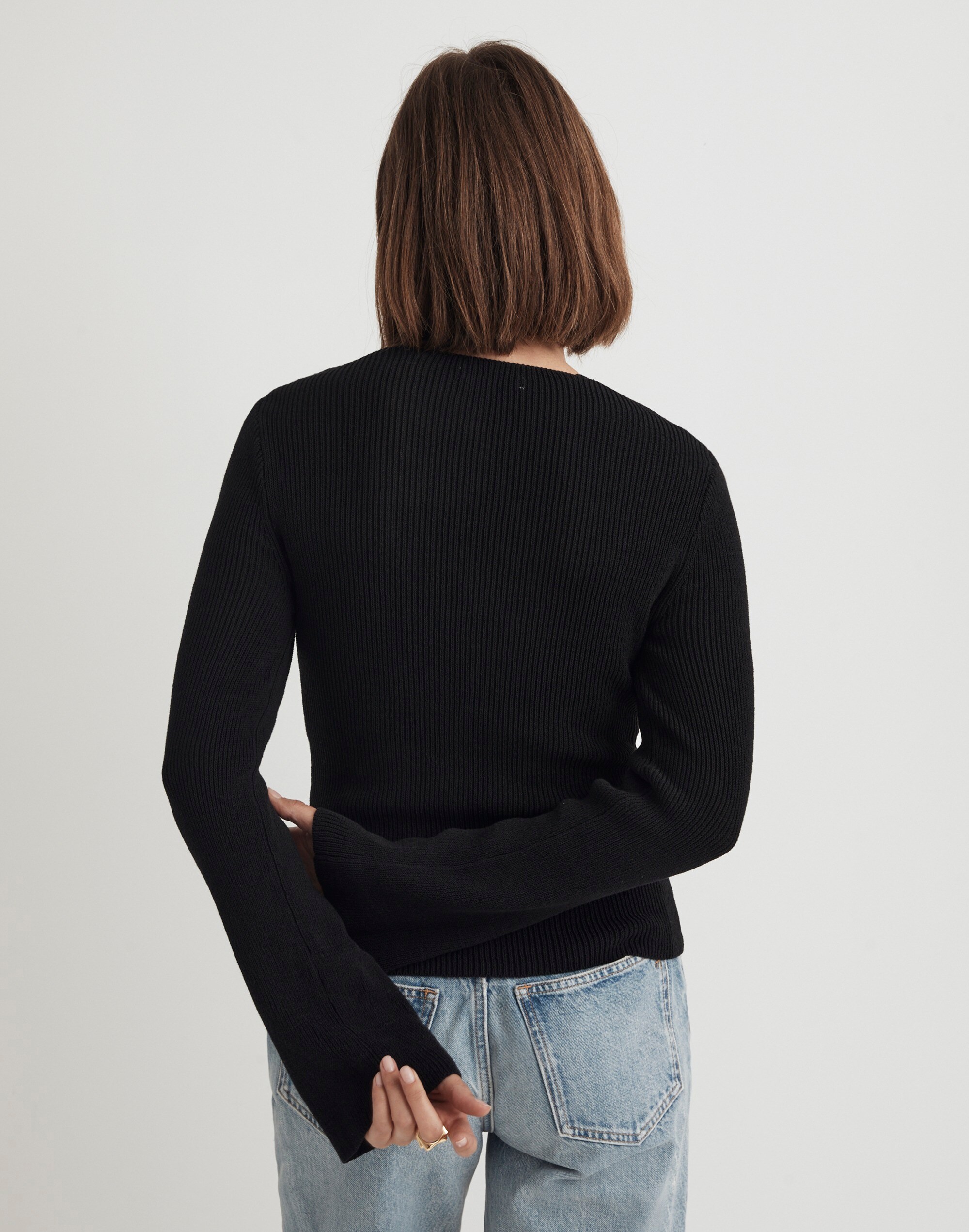 Flared-Sleeve V-Neck Sweater