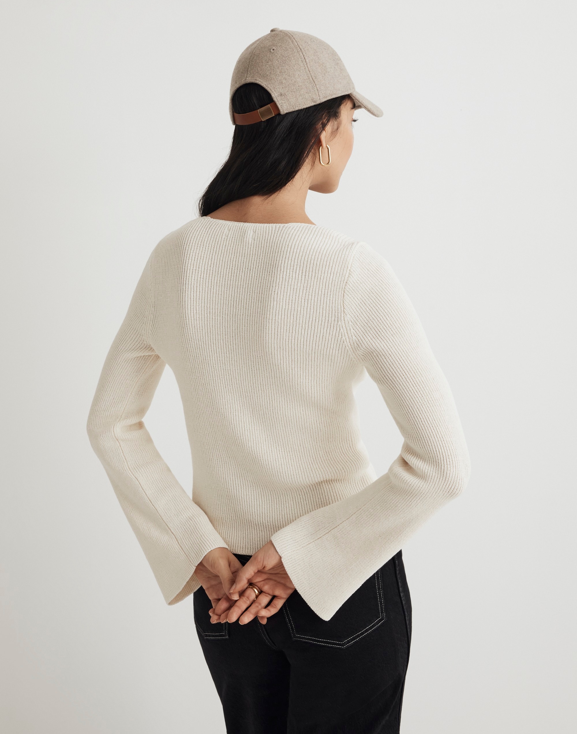 Flared-Sleeve V-Neck Sweater