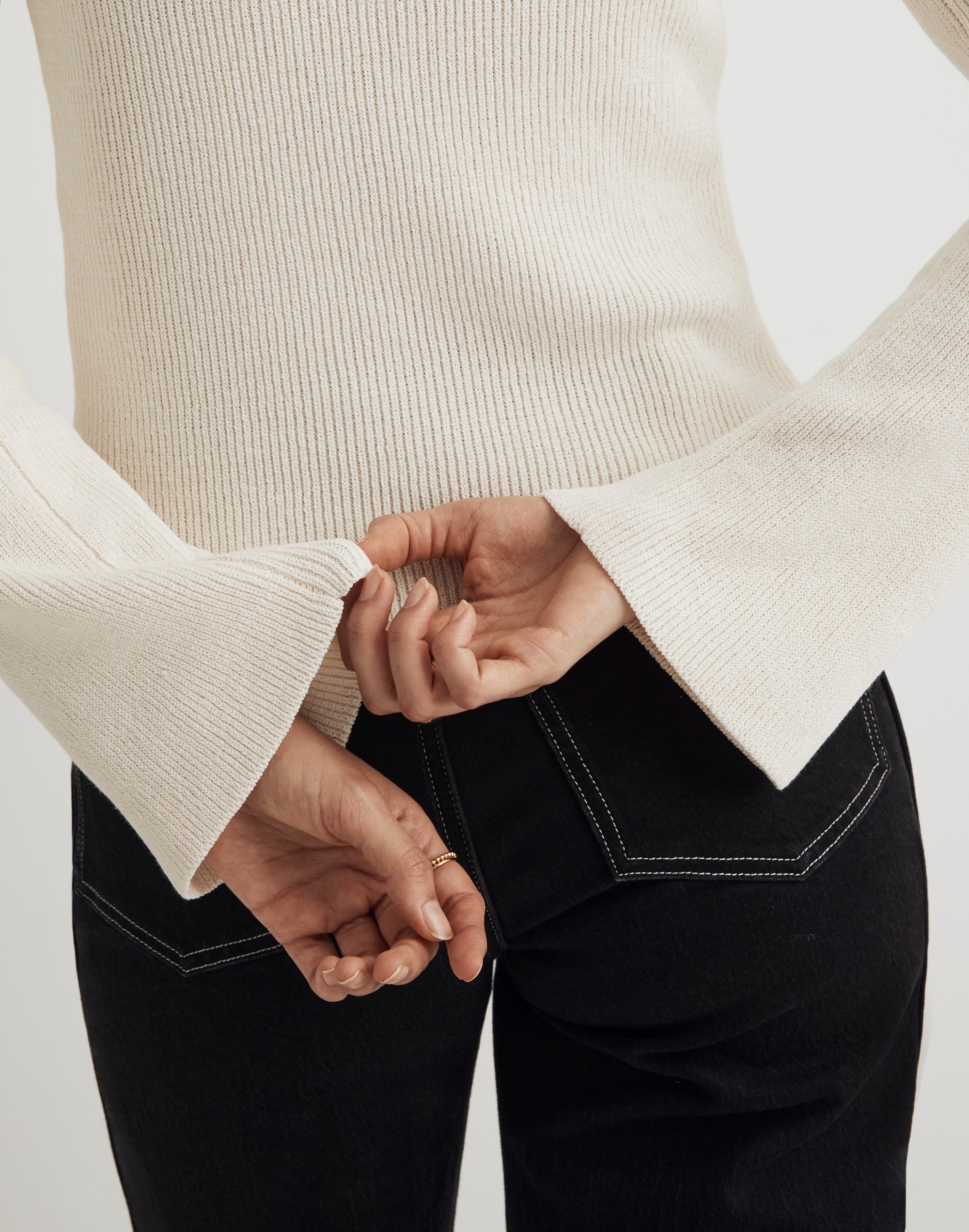 Flared-Sleeve V-Neck Sweater