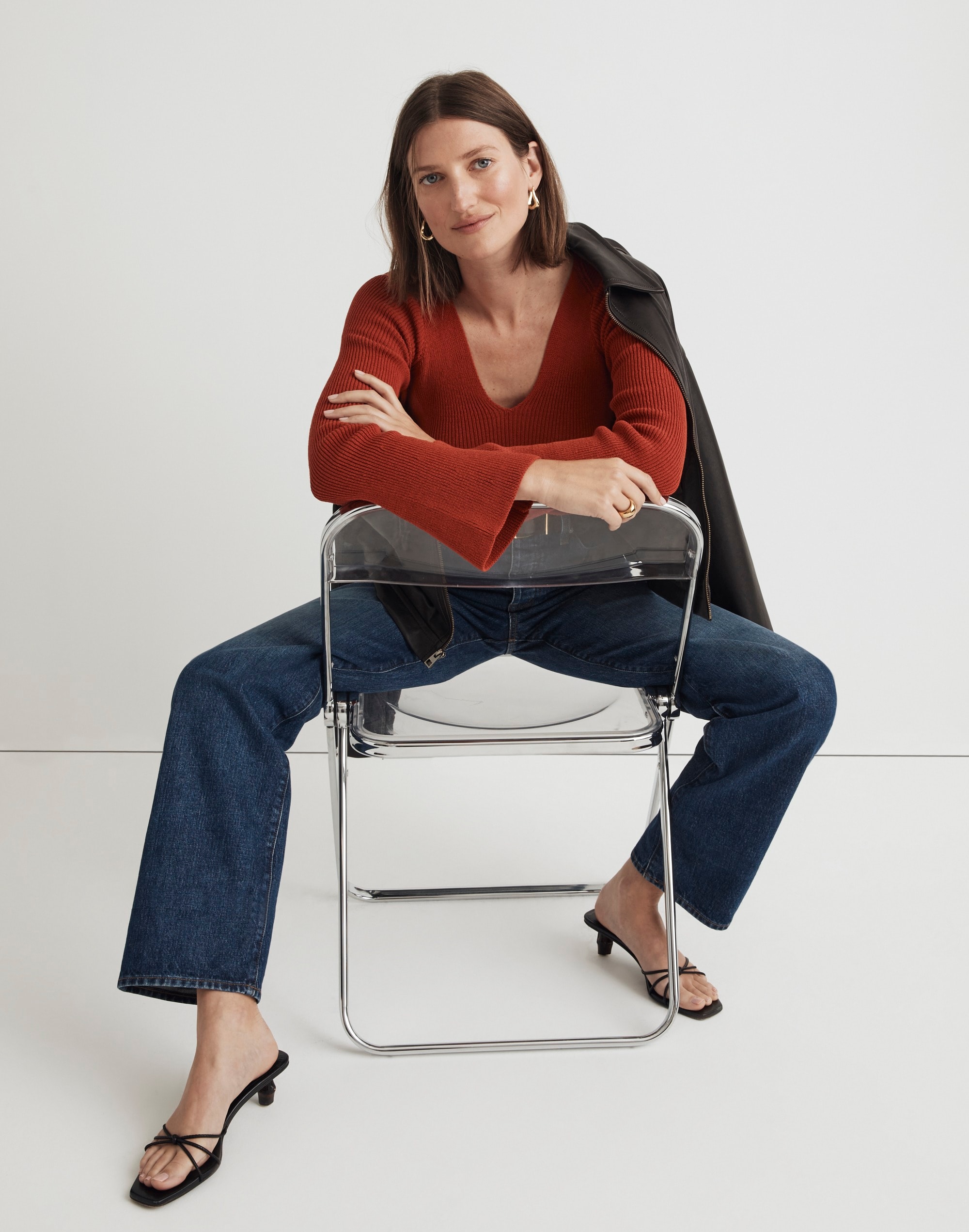 Flared-Sleeve V-Neck Sweater