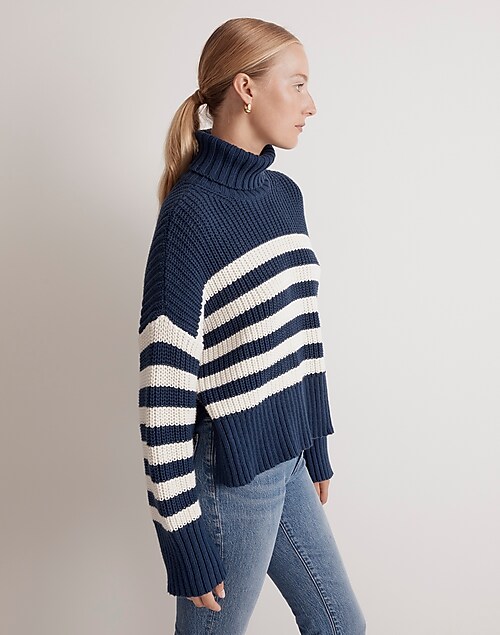 Rib Stripe Wide Turtleneck Sweater in