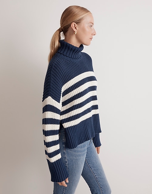 Wide Rib Turtleneck Sweater in Stripe