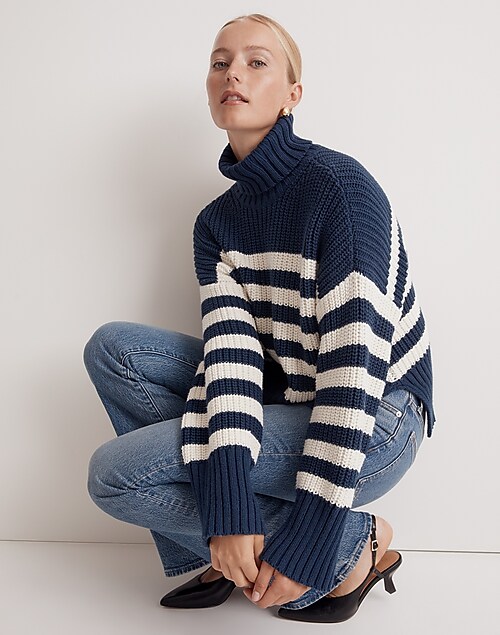 Wide Rib Turtleneck Stripe in Sweater