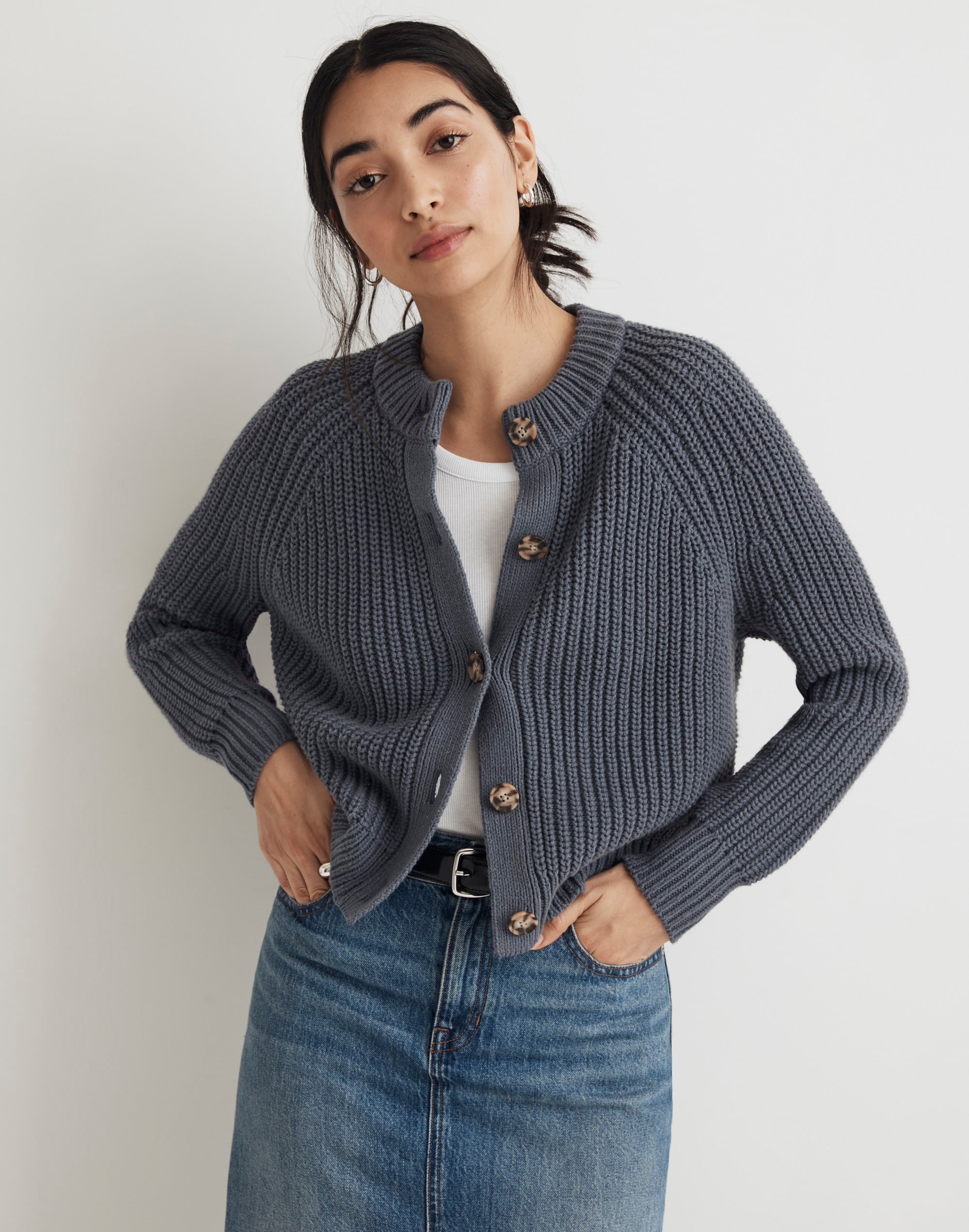 Rib Raglan-Sleeve Cardigan
