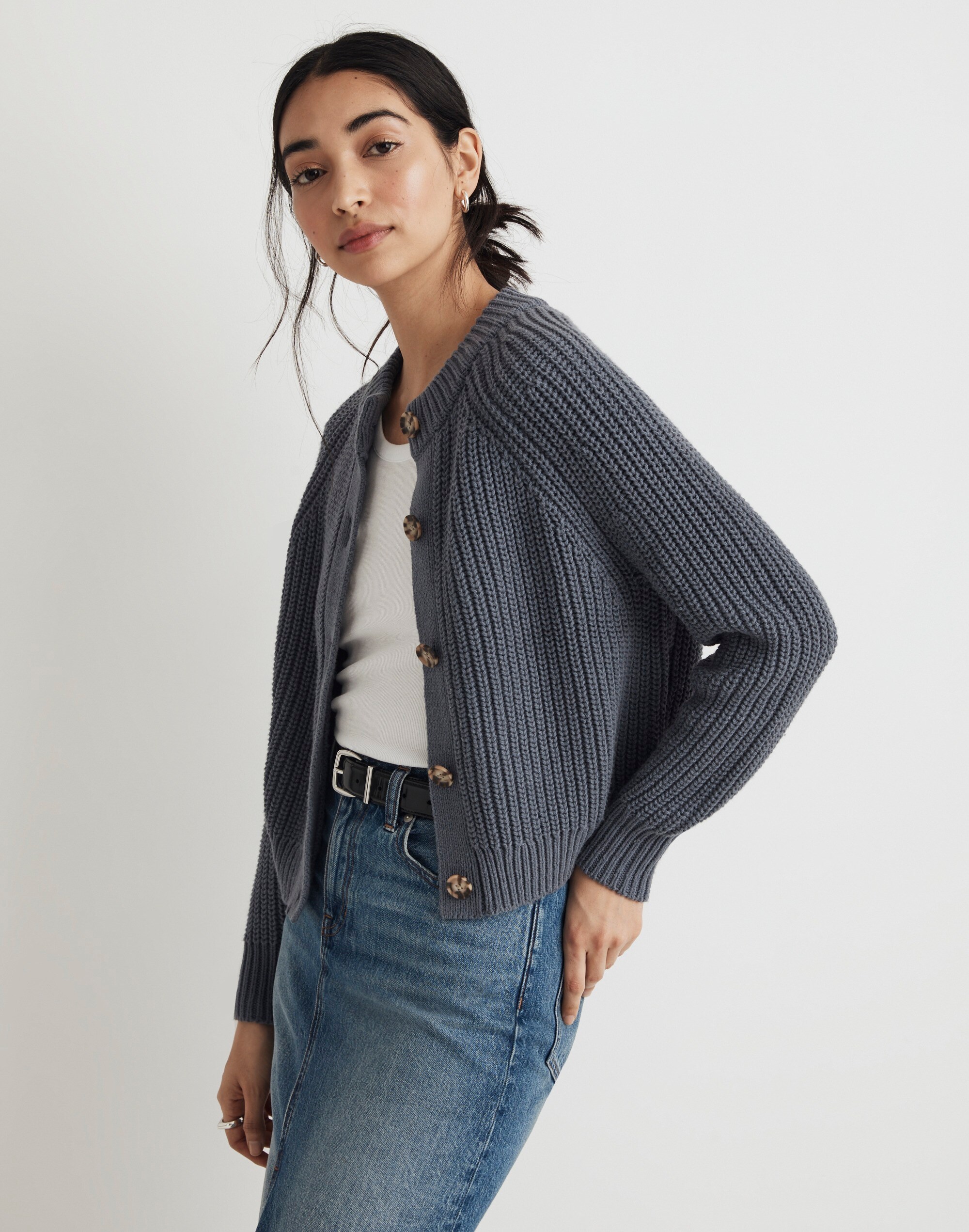 Rib Raglan-Sleeve Cardigan