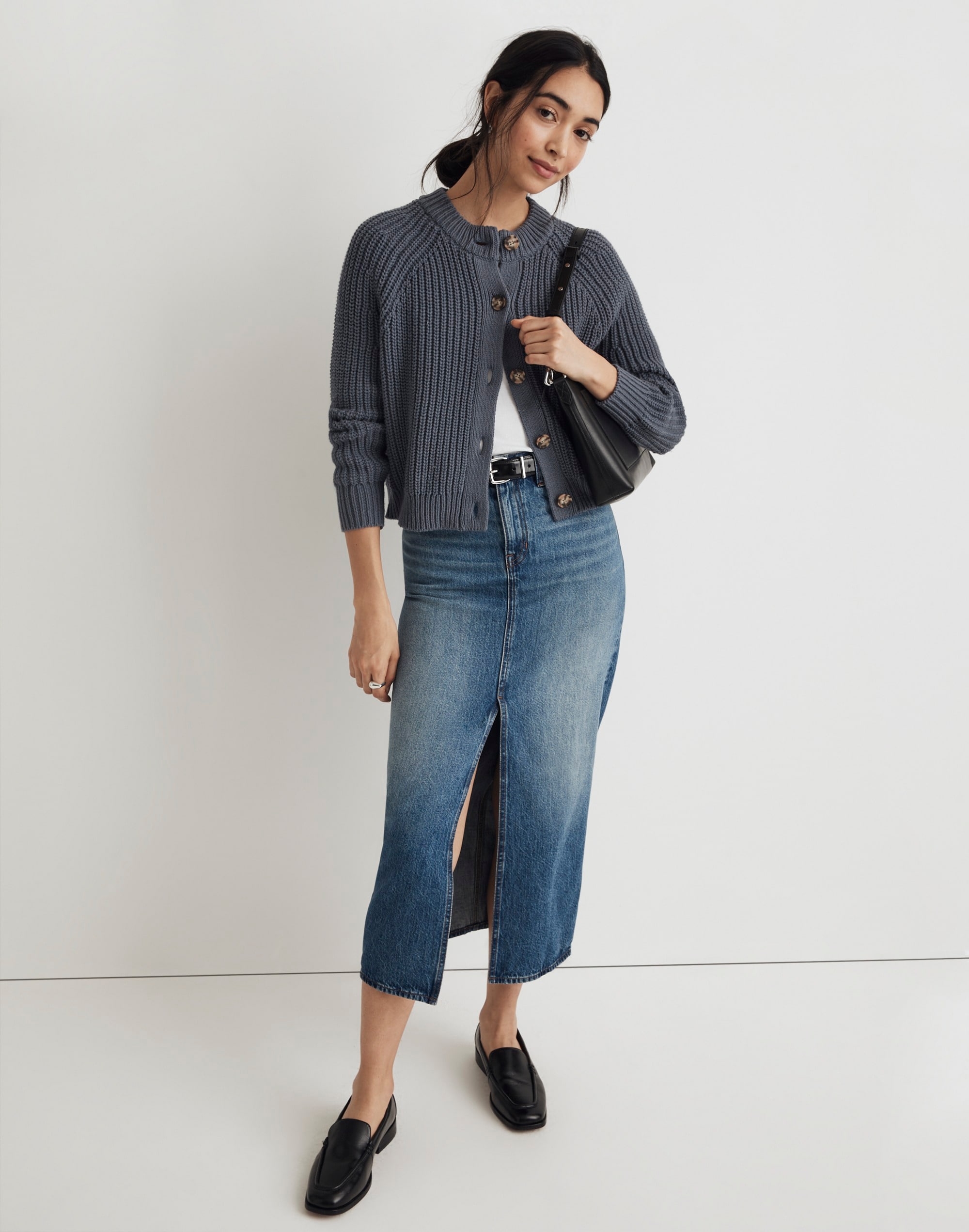 Rib Raglan-Sleeve Cardigan