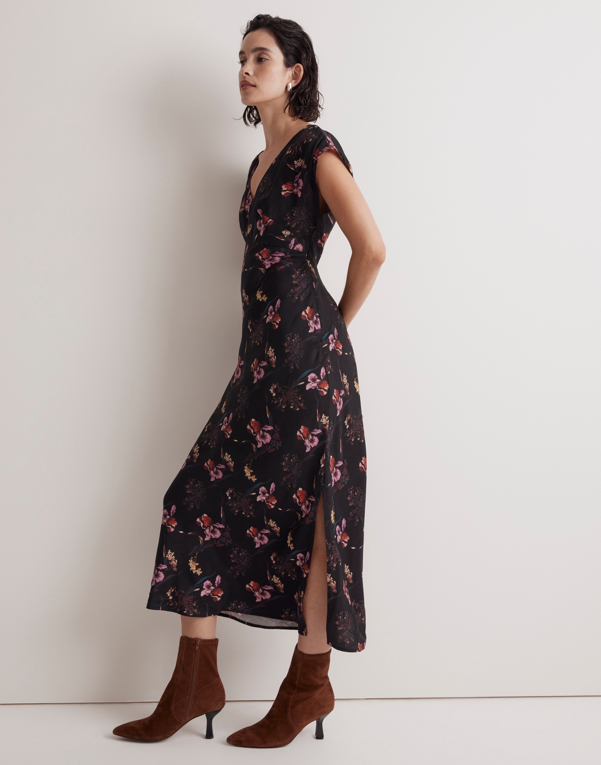 Wide V-Neck Midi Dress