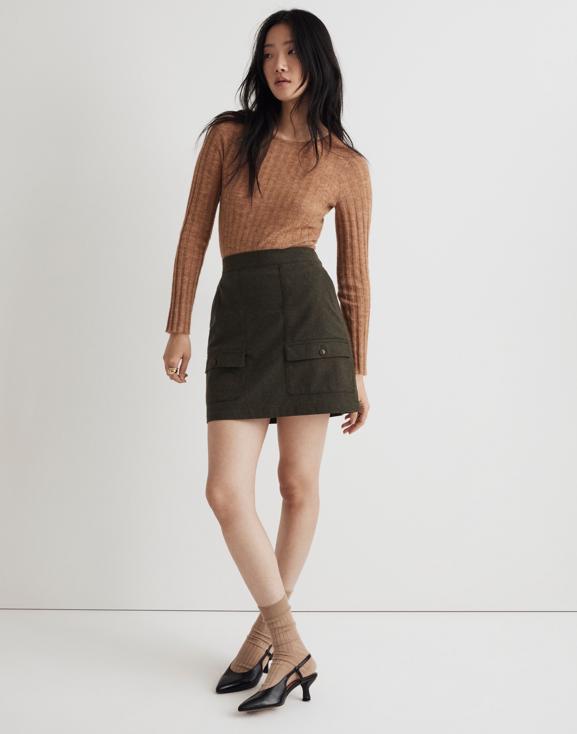 Wool-Blend Cargo Mini Skirt