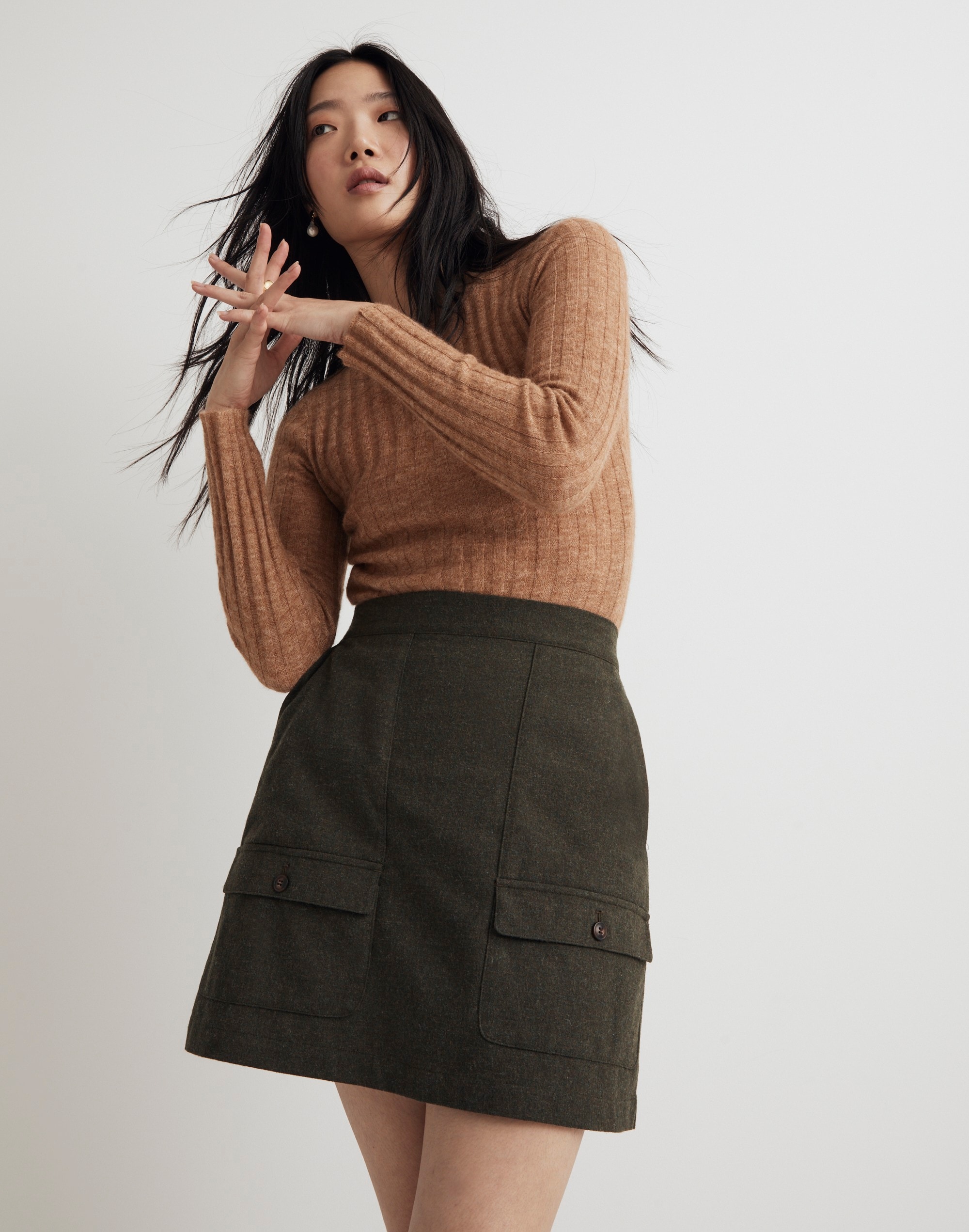 Wool-Blend Cargo Mini Skirt