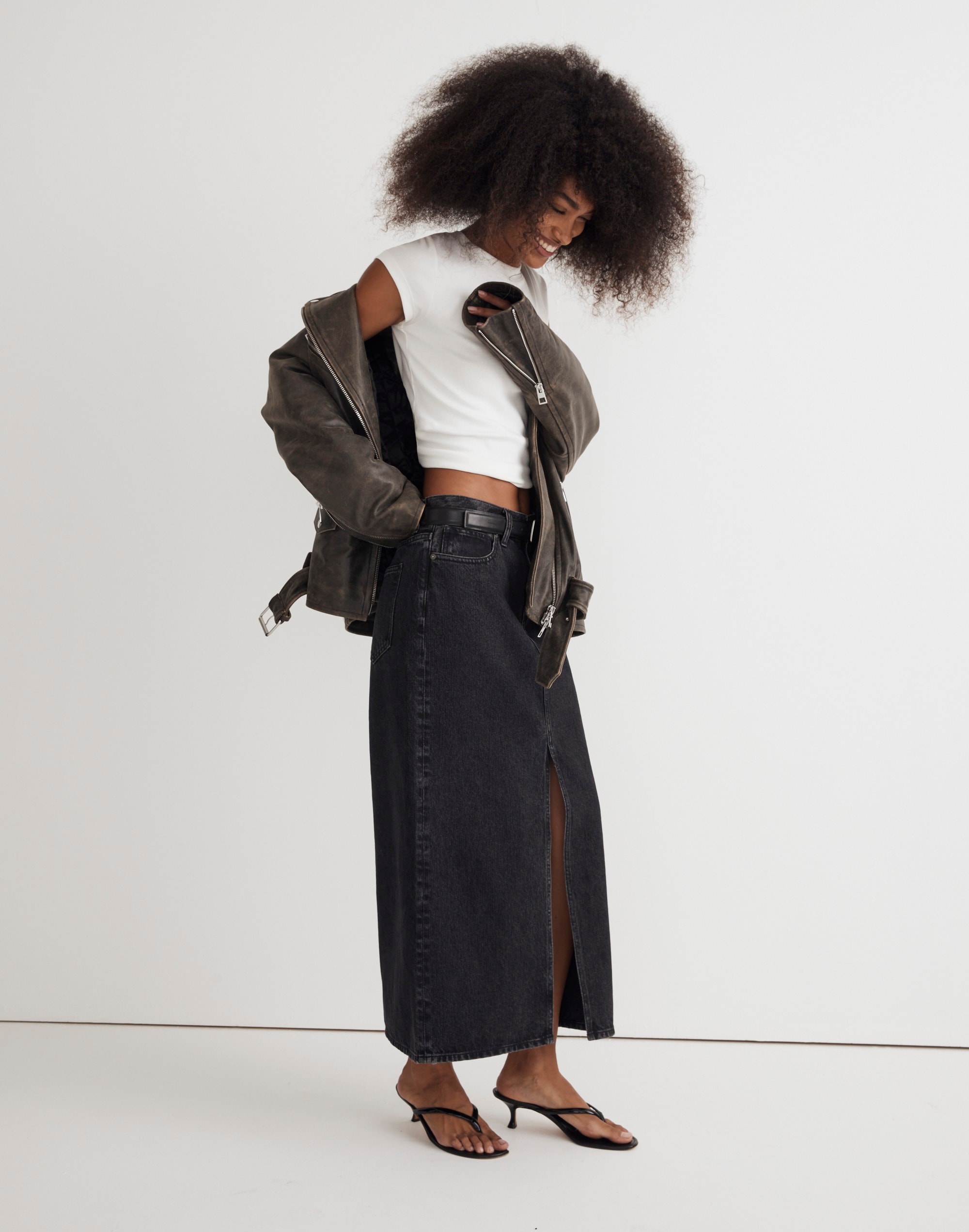 Denim Mid-Rise Maxi Skirt in Lunar Wash