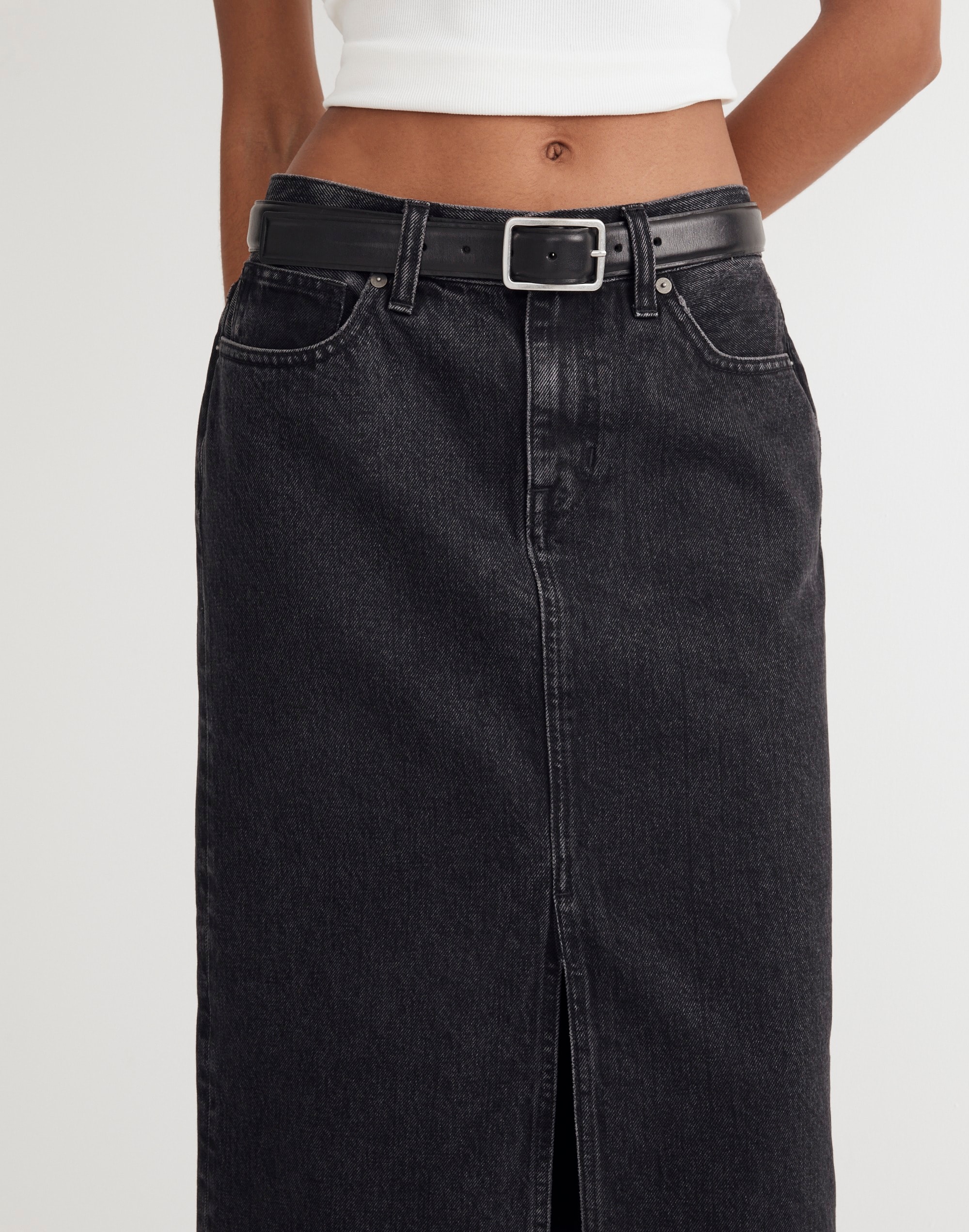 Denim Mid-Rise Maxi Skirt in Lunar Wash