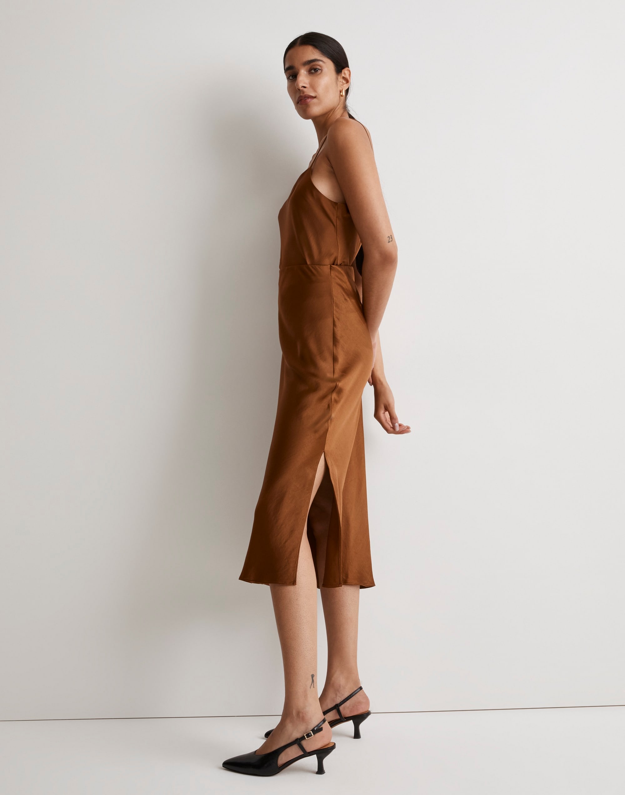 The Layton Midi Slip Skirt in Satin