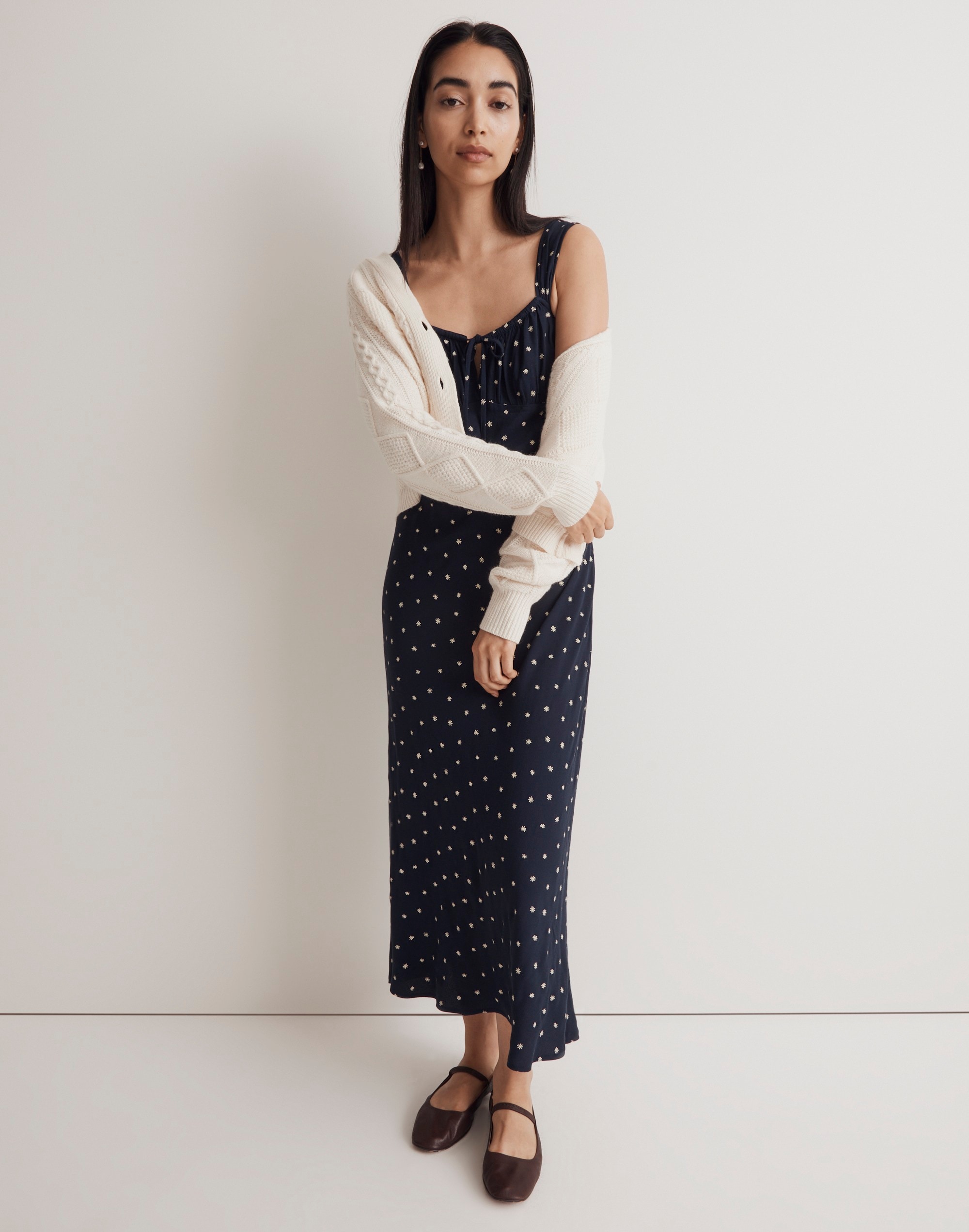 square-neck midi dress in floral crepe